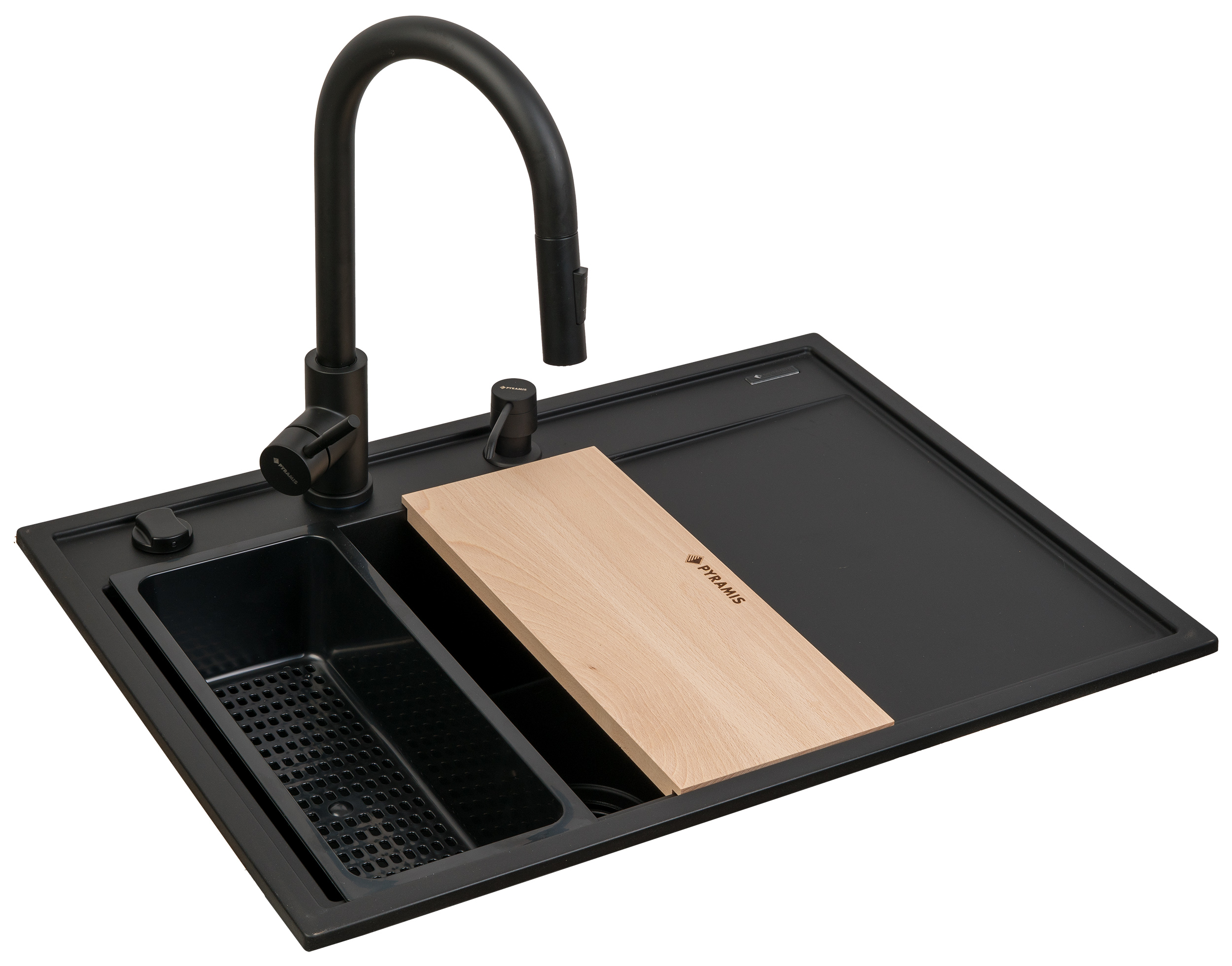 Pyramis Camea fregadero de granito con grifo 68x50 cm negro 070223912BEI