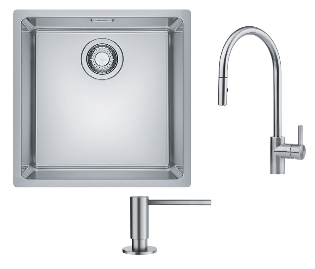 Conjunto grifo de cocina Franke Eos 115.0590.045, fregadero de acero Franke Maris 122.0525.224, 112.0717.084