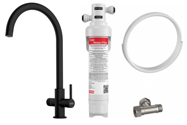 Conjunto grifo de cocina Franke Lina 120.0730.807, filtro para fregadero Franke Clear Water 150.0730.809