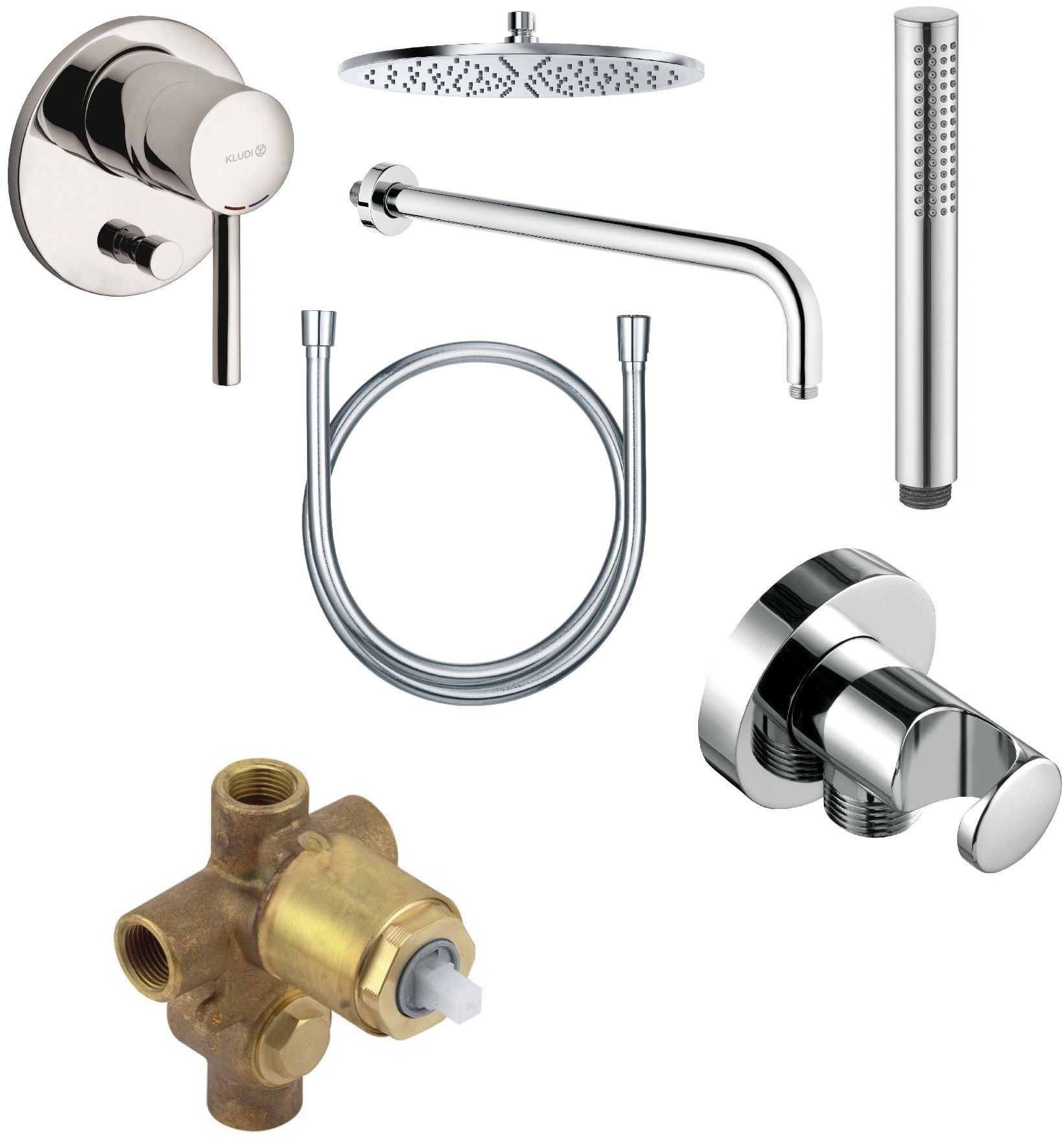 Conjunto ducha con efecto lluvia Kludi A-QA 6433005-00, grifo de bañera y ducha Kludi Bozz 387160576, 38624N, 6651405-00, 3912005-00, 610710500, 6054705-00