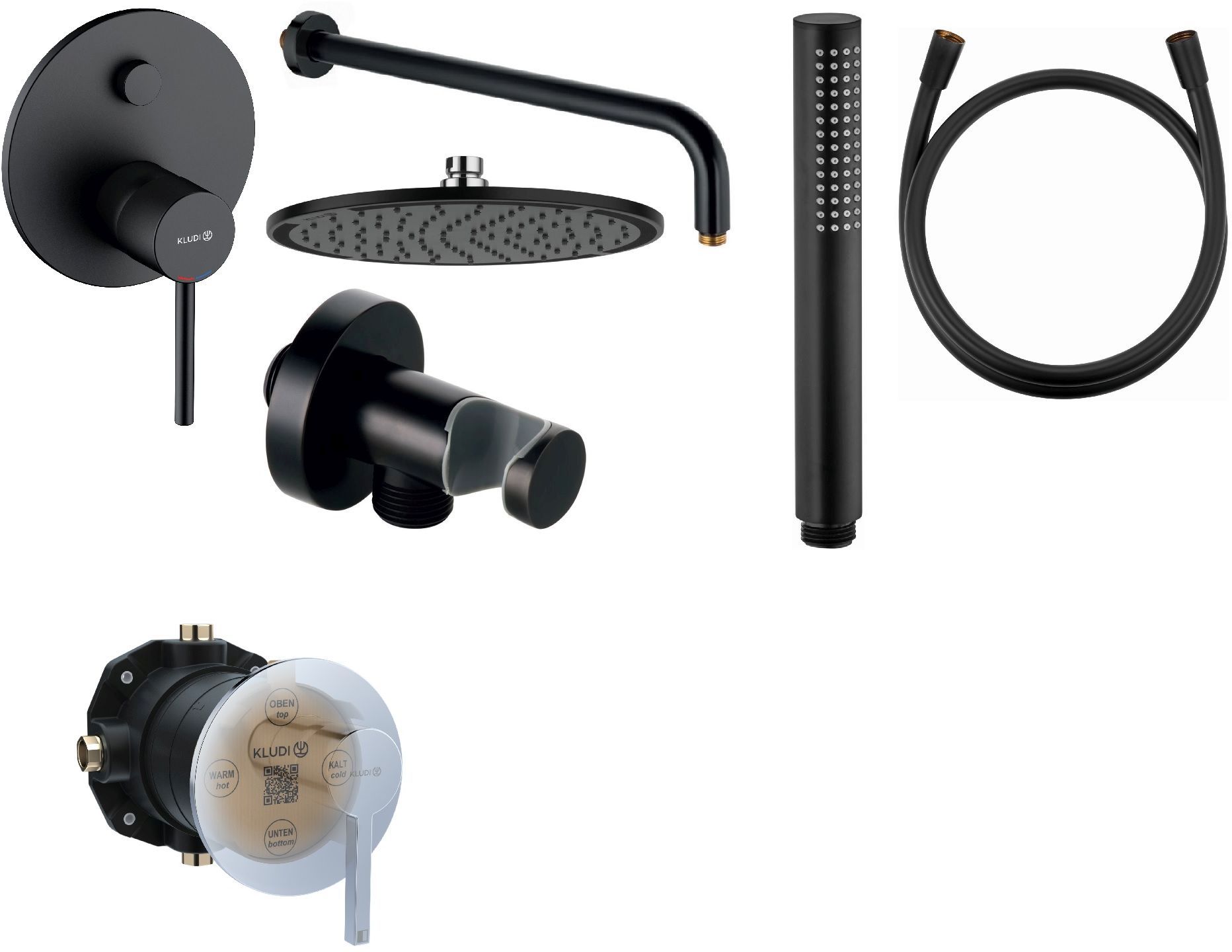 Conjunto grifo de bañera y ducha Kludi Bozz 387593976, ducha con efecto lluvia Kludi A-QA 6432587-00, 6651439-00, 88022, 3912039-00, 6107139-00, 6054739-00