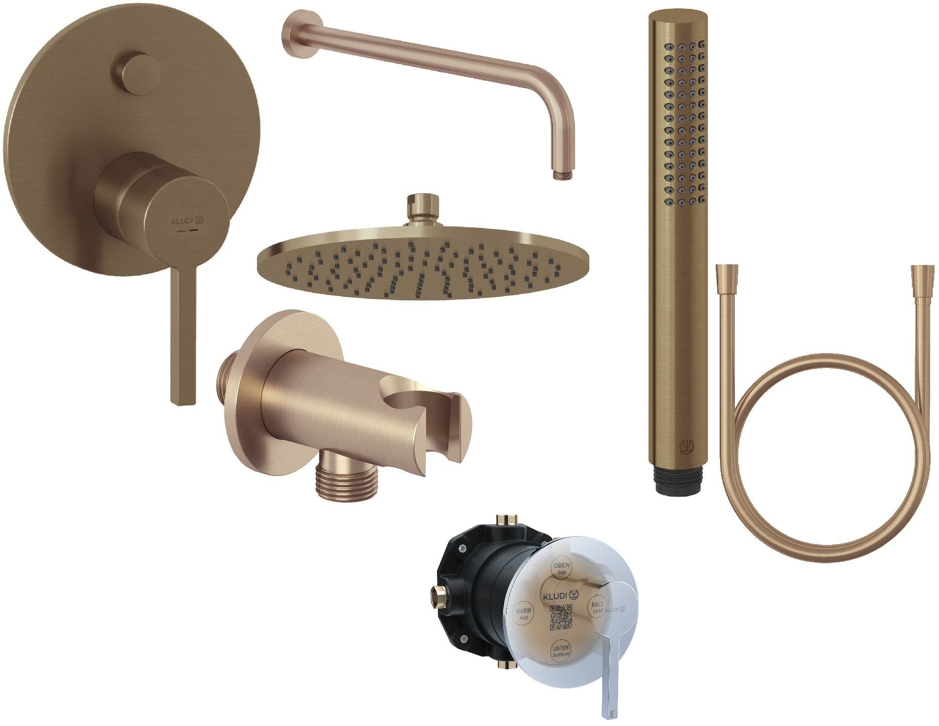 Conjunto grifo de bañera y ducha Kludi Nova Fonte Puristic 20759N115, ducha con efecto lluvia Kludi A-QA 64325N1-00, 66514N1-00, 88022, 39120N1-00, 65567N1-00, 61071N1-00