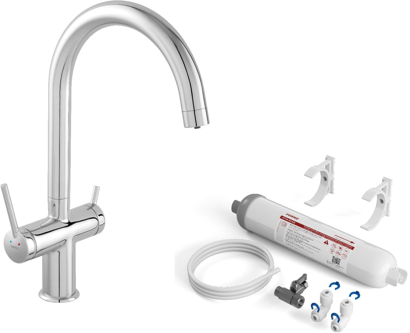Conjunto grifo para filtro de agua Ferro Filtrata BFT41, filtros bajo fregadero con juego de cartuchos Ferro Filtrata FFT4-ACAG-SET