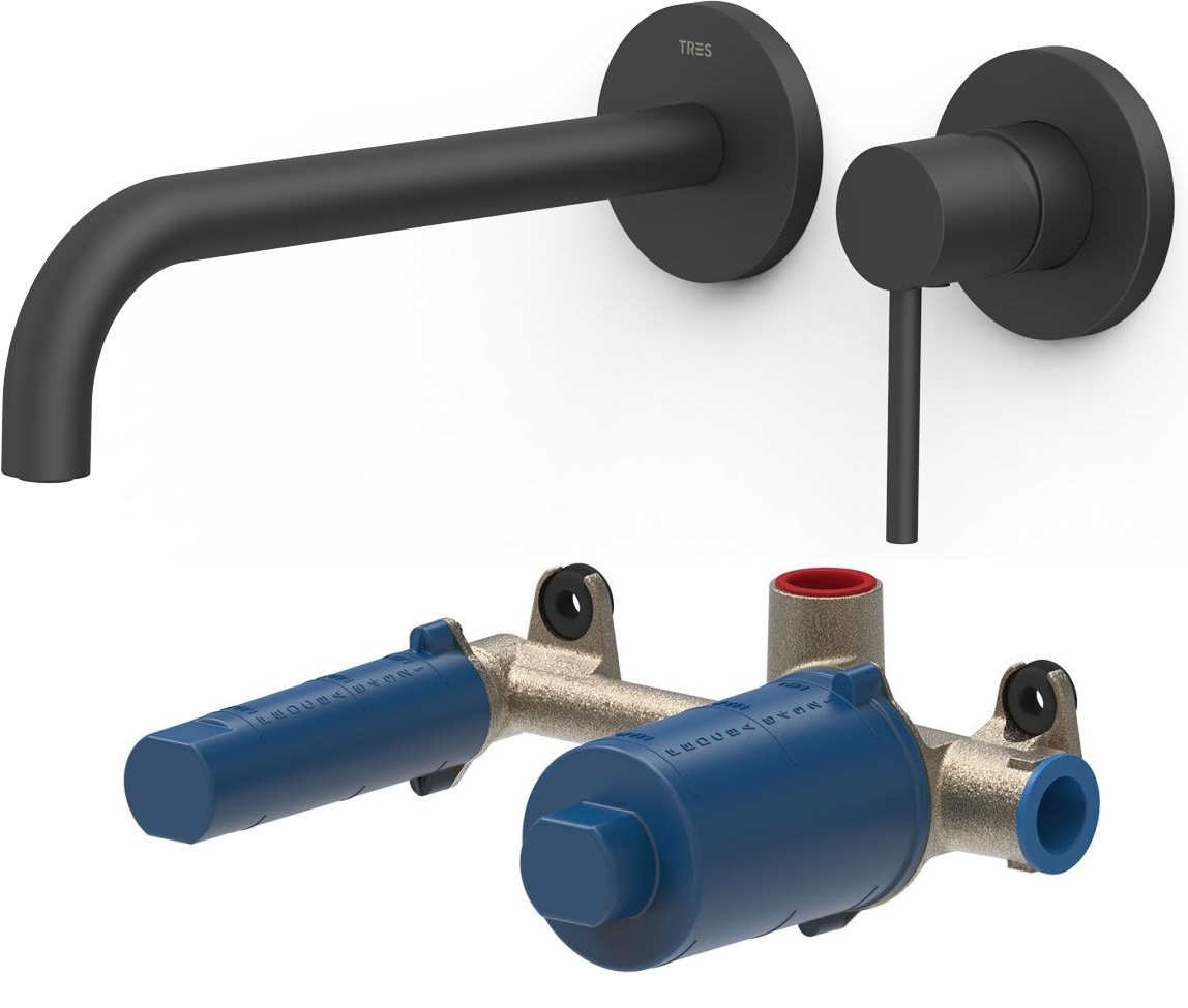 Conjunto grifo para lavabo Tres Study 26230022NM, elemento empotrado Tres 20830002