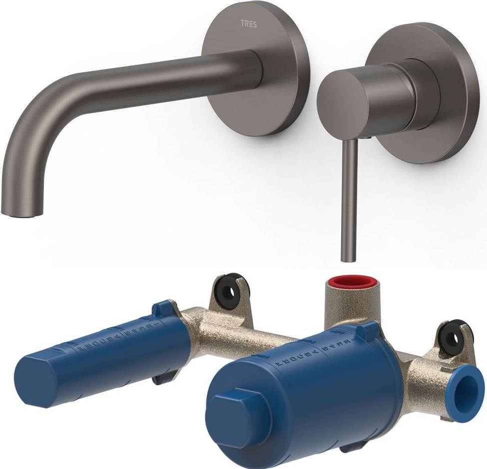 Conjunto grifo para lavabo Tres Study Exclusive 26230021GR, elemento empotrado Tres 20830002