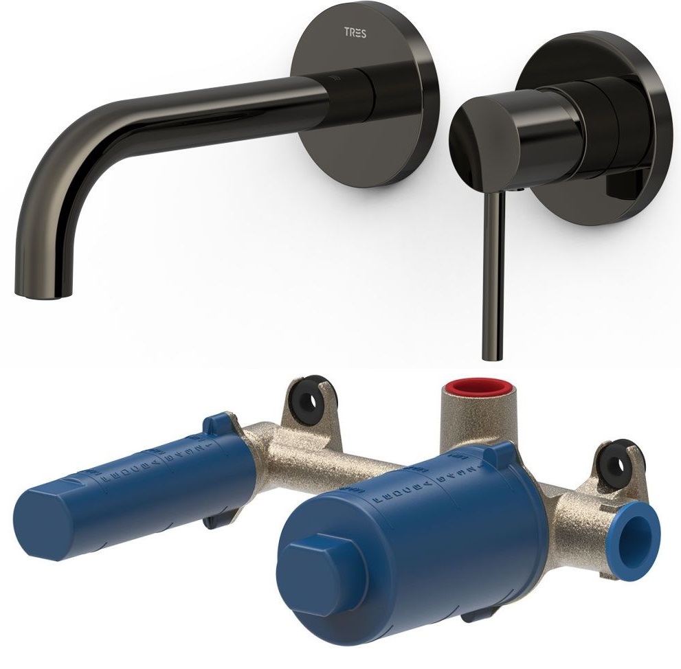 Conjunto grifo para lavabo Tres Study Exclusive 26230021KM, elemento empotrado Tres 20830002