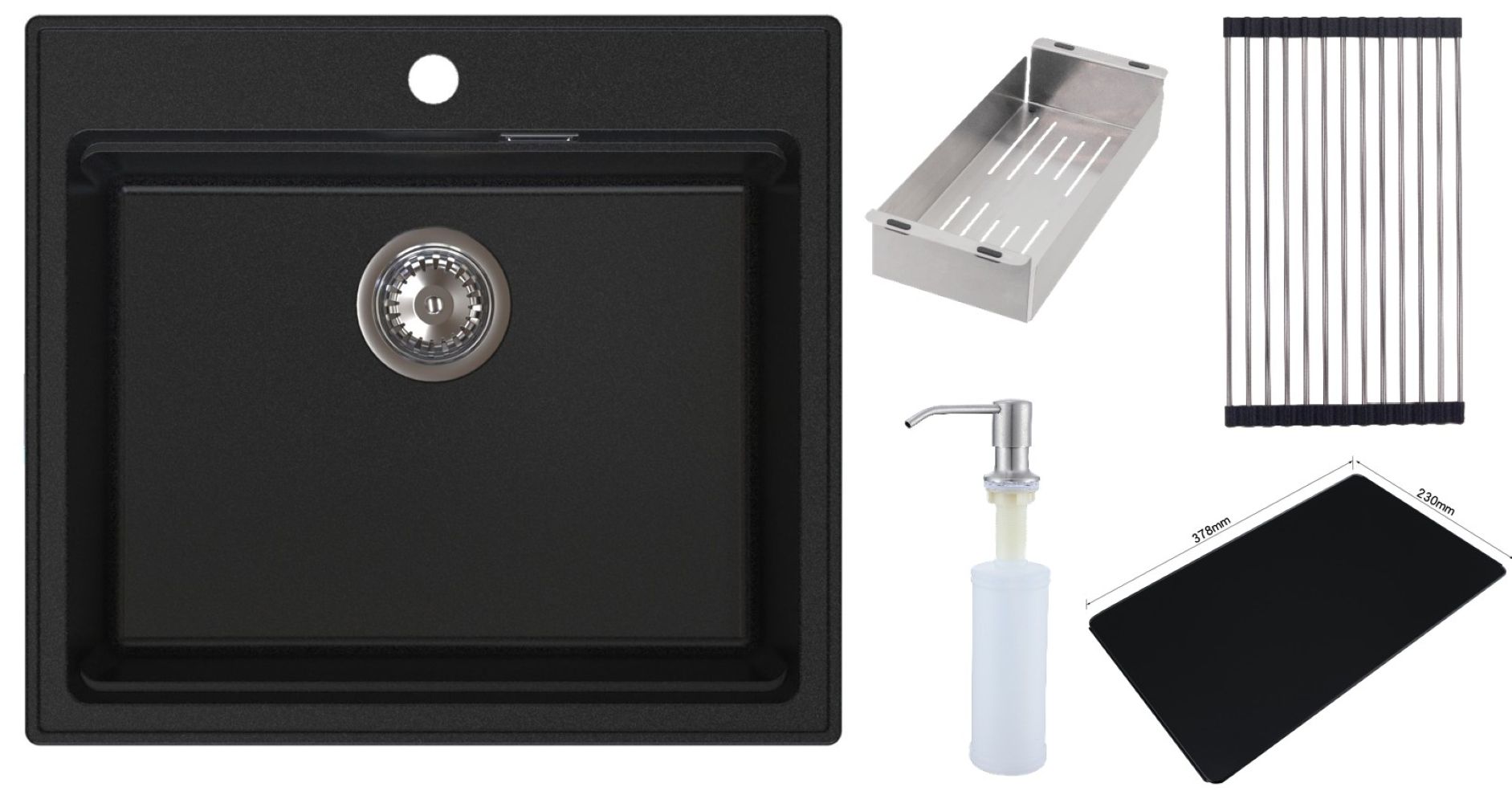 Ruvetti Absol 60 fregadero de granito 56x50 cm negro 3001AB_BC60_W