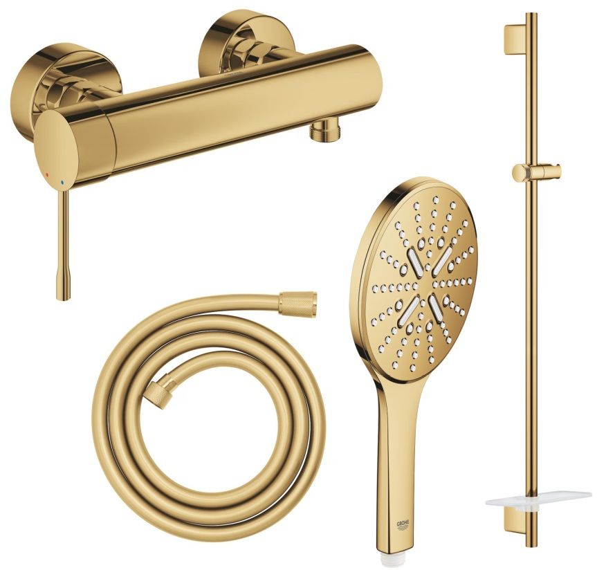 Conjunto grifo para ducha Grohe Essence 33636GL1, barra de ducha Grohe Rainshower 26603GL0, 26574GL0, 28388GL1