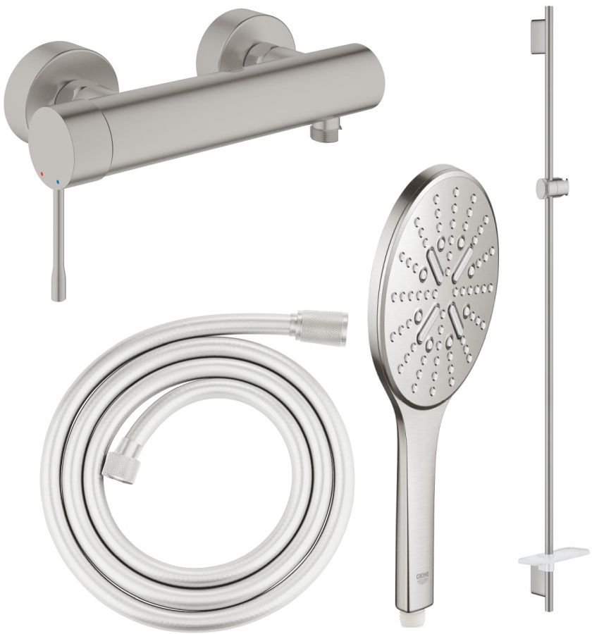 Conjunto grifo para ducha Grohe Essence 33636DC1, barra de ducha Grohe Rainshower 26603DC0, 26574DC0, 28388DC1