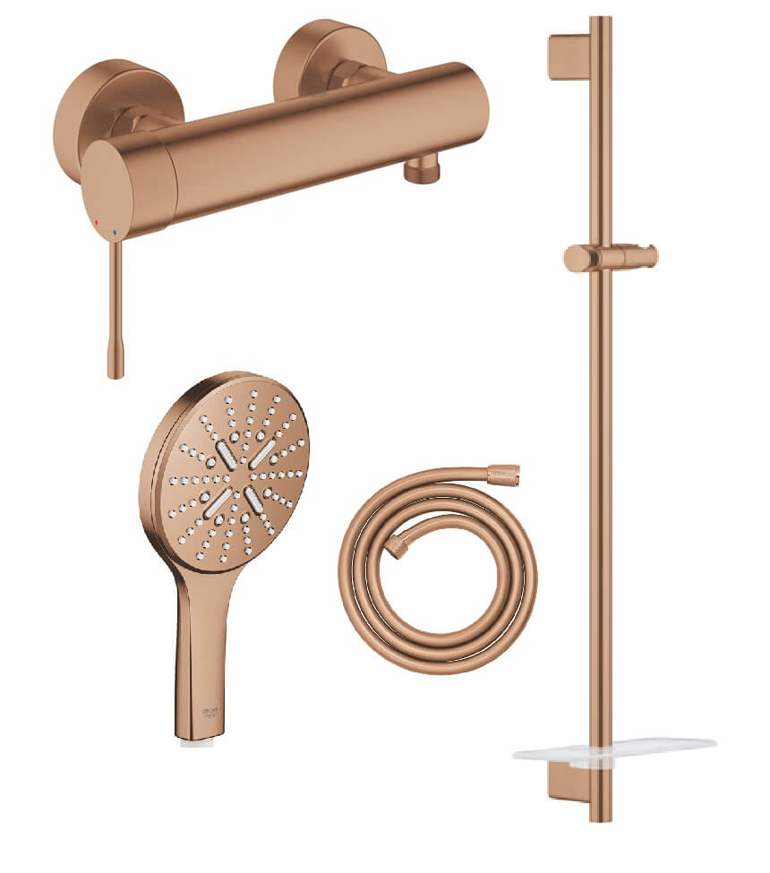 Conjunto grifo para ducha Grohe Essence 33636DL1, barra de ducha Grohe Rainshower 26603DL0, 26574DL0, 28388DA1