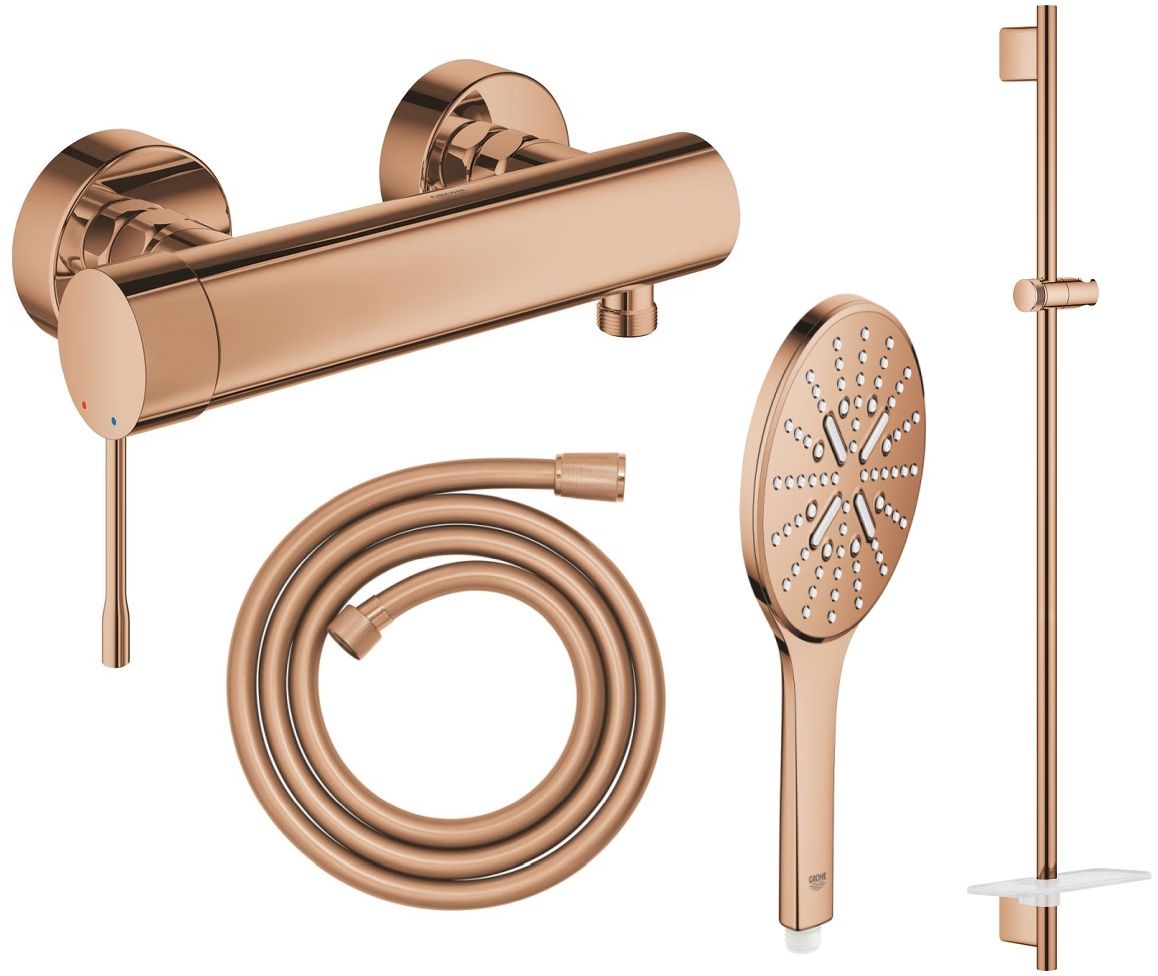 Conjunto grifo para ducha Grohe Essence 33636DA1, barra de ducha Grohe Rainshower 26603DA0, 26574DA0, 28388DA1