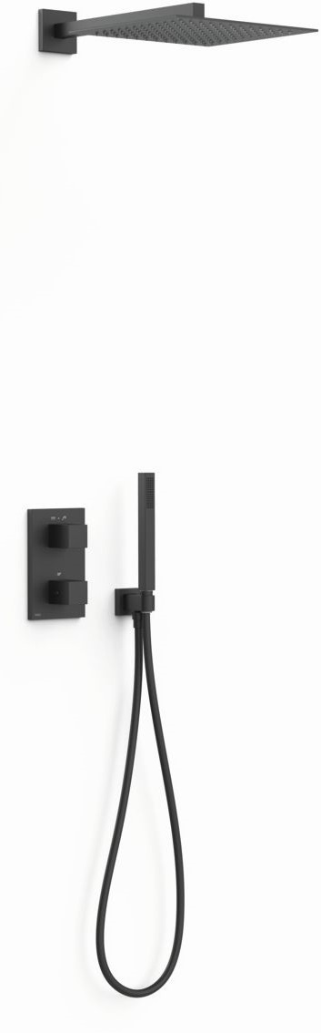 Tres Therm-Box conjunto de ducha empotrado con termostato con rociador con efecto lluvia negro 00635004NM