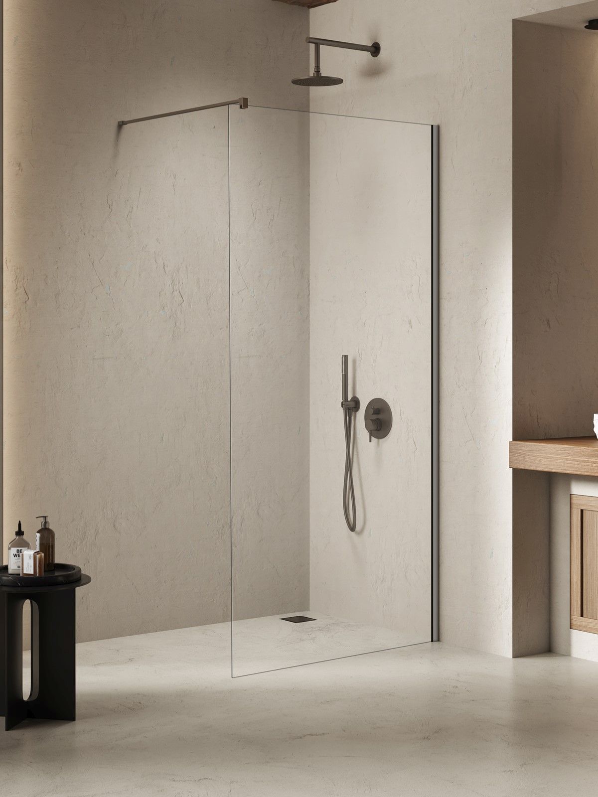 New Trendy Nesta Gunmetal Brushed mampara de ducha walk-in 120 cm gris metálico cepillado/vidrio transparente K-1759