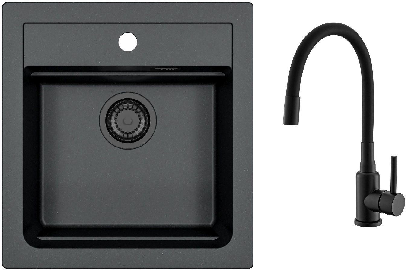 Conjunto fregadero de granito Alveus Atrox 1148161, grifo de cocina Alveus Flexa 1147056