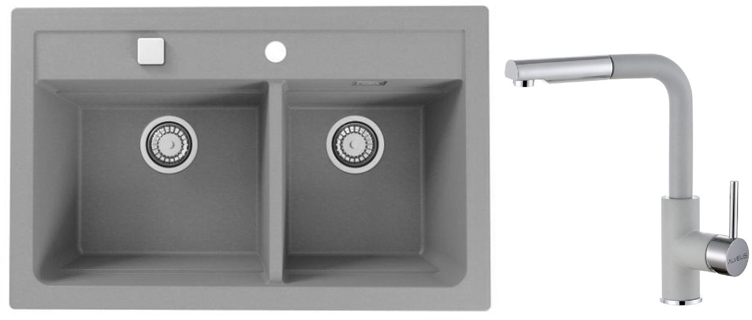 Conjunto fregadero de granito Alveus Atrox 1132001, grifo de cocina Alveus Siros 1129044