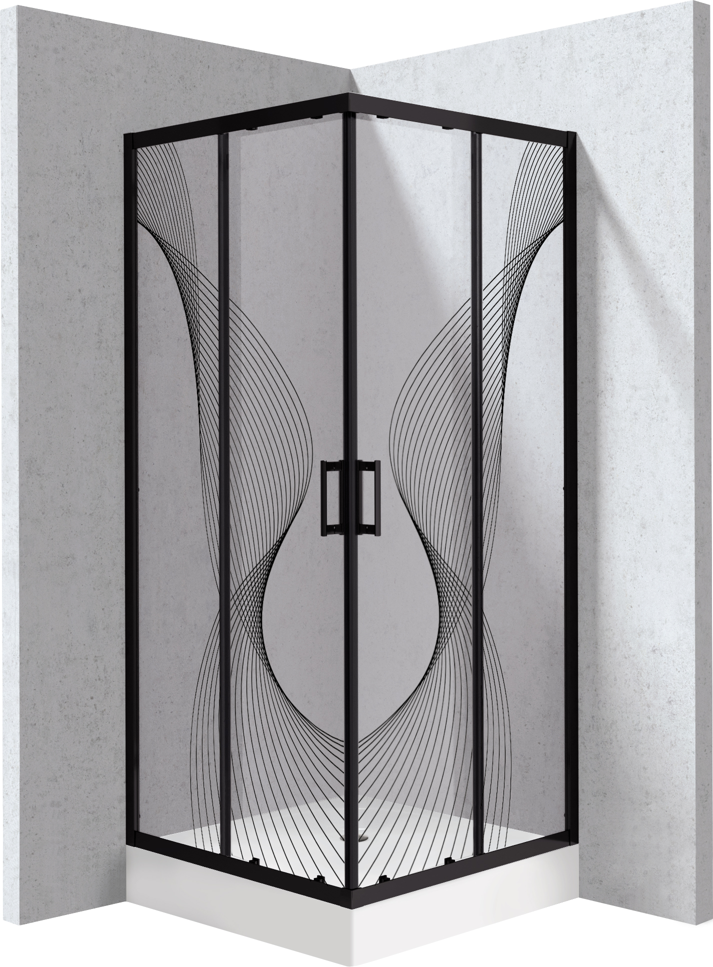 Deante Funkia Evo cabina con plato de ducha 80x80 cm cuadrada negro mate/vidrio con patrón KYC_ZNB88P