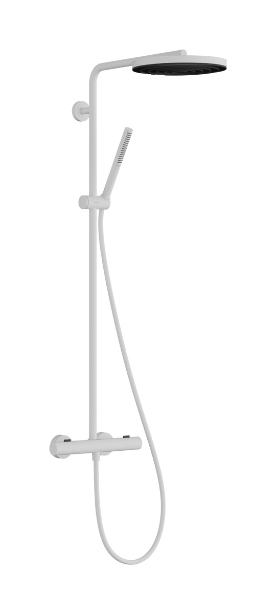 Hansgrohe Pulsify S Puro conjunto de ducha a pared con termostato con rociador con efecto lluvia blanco 24222700