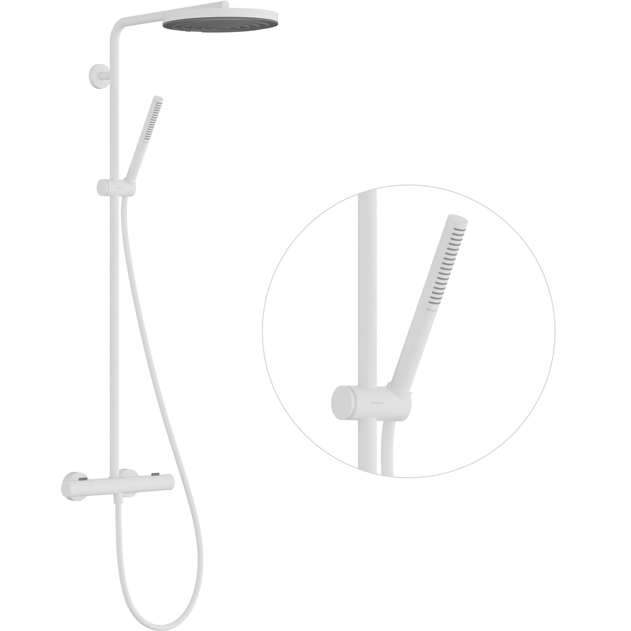 Hansgrohe Pulsify S Puro conjunto de ducha a pared con termostato con rociador con efecto lluvia blanco 24223700