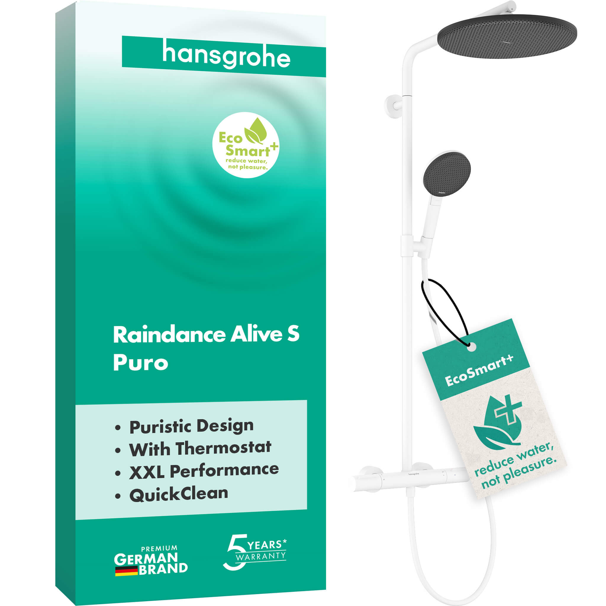 Hansgrohe Raindance Alive S conjunto de ducha a pared con termostato con rociador con efecto lluvia blanco 24594700