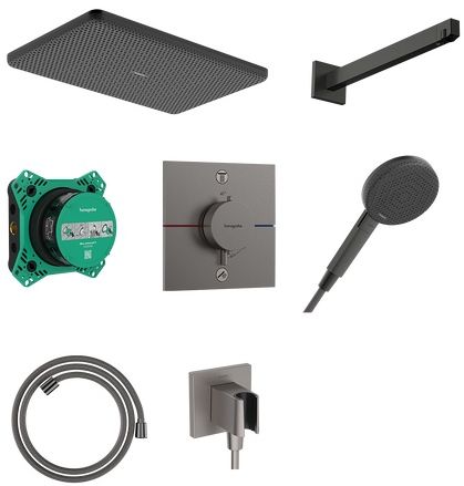 Hansgrohe Raindance Alive Q conjunto de ducha empotrado con termostato con rociador con efecto lluvia negro 24620340