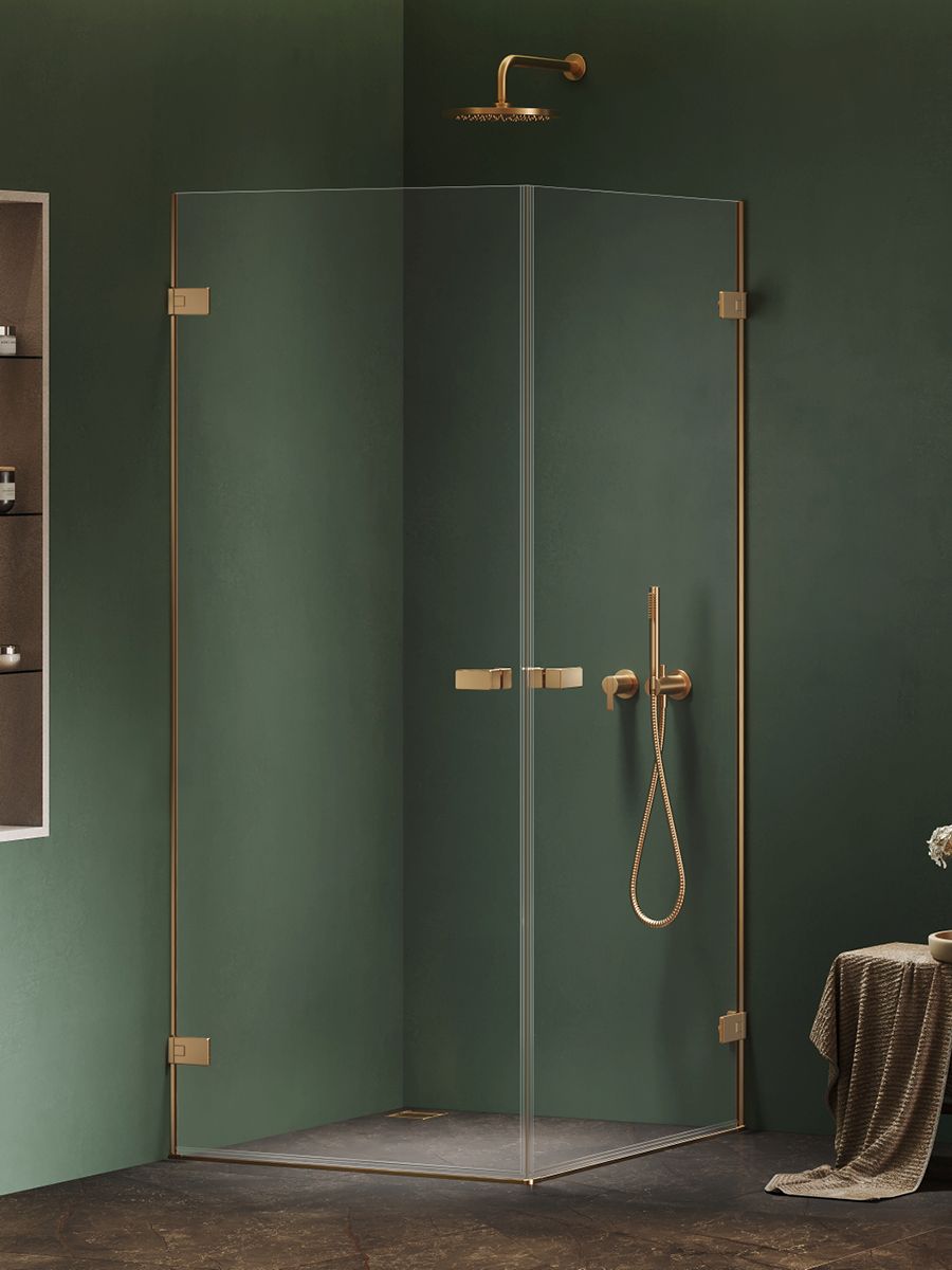 New Trendy Oxia Gold Brushed cabina de ducha 90x90 cm oro cepillado/vidrio transparente AXJ-0602
