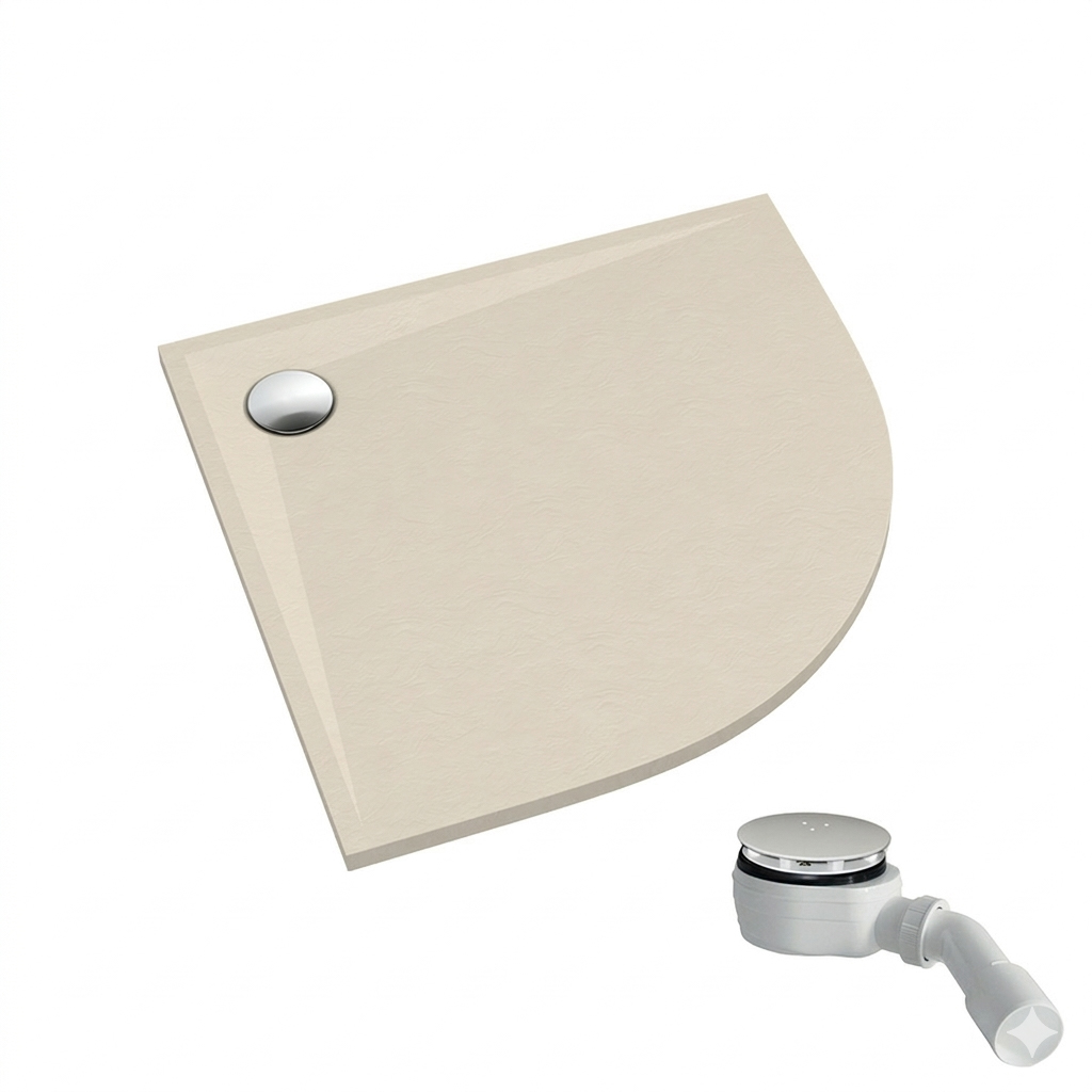 Schedpol Etrusco Cashmere Stone plato de ducha semicircular con sifón 90x90 cm beige 3.464/PK/ST