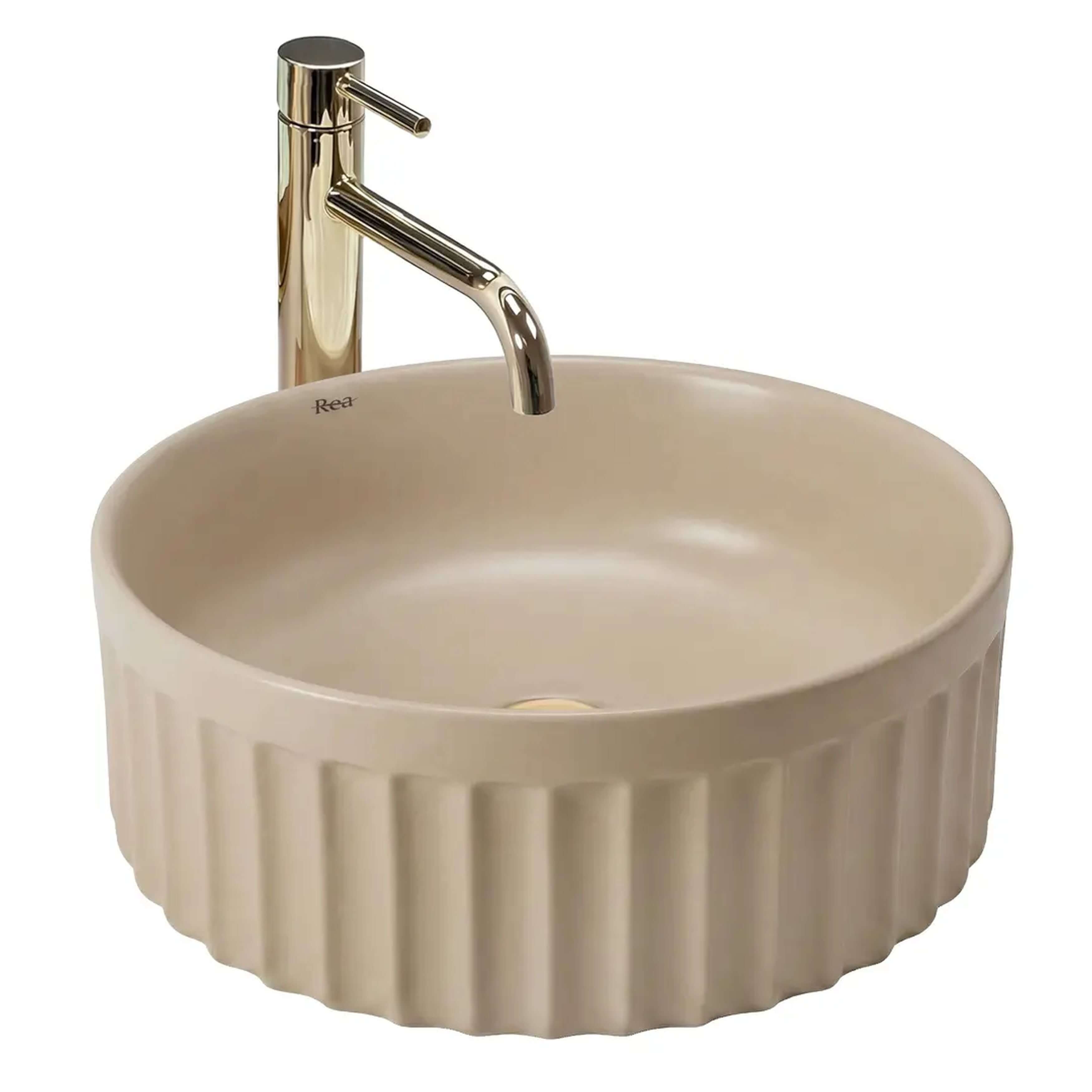 Rea Duo lavabo 38x38 cm circular sobre encimera marrón/beige mate REA-U3603