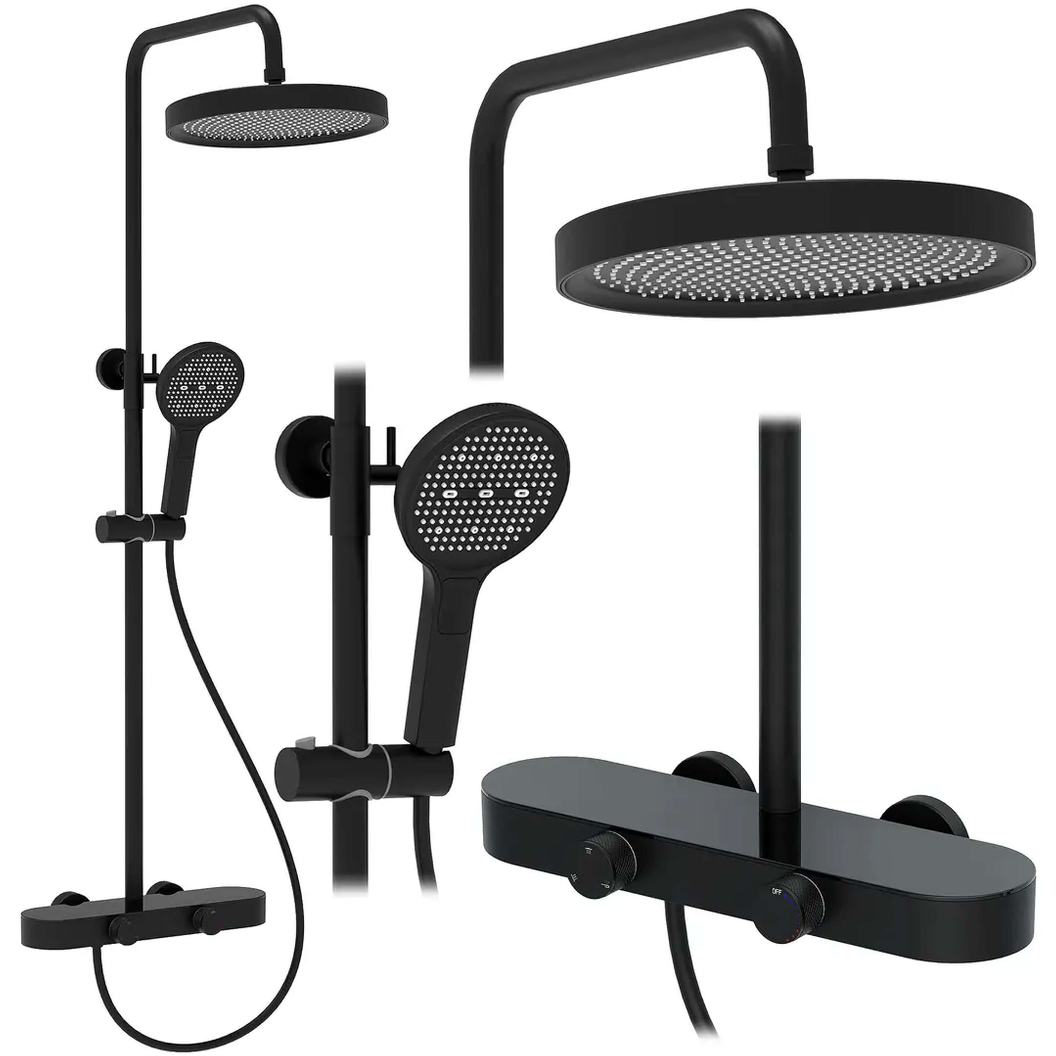 Rea Cris conjunto de ducha a pared con rociador con efecto lluvia negro REA-P0360