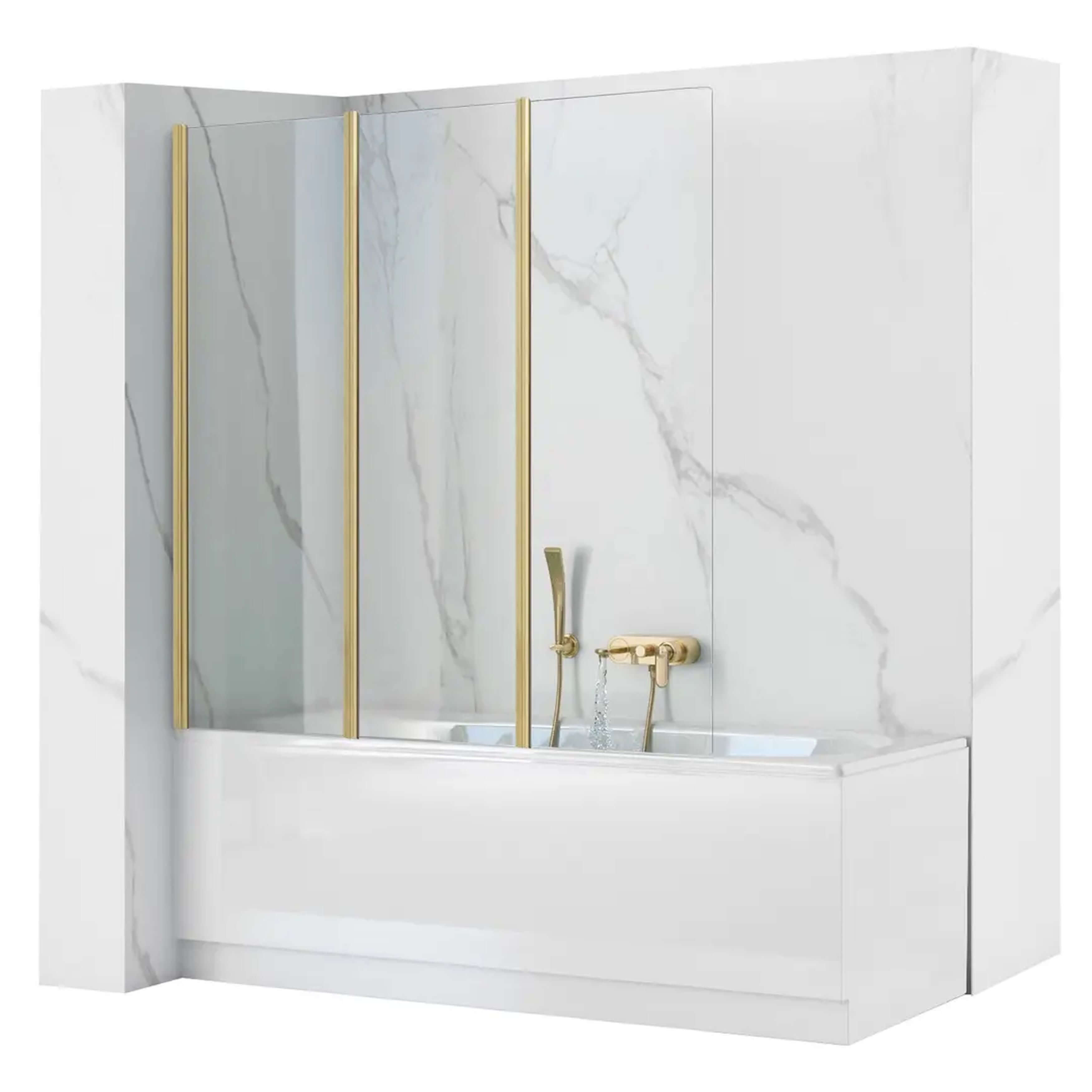 Rea Agat mampara de bañera 120 cm tres piezas cobre cepillado/vidrio transparente REA-W2501