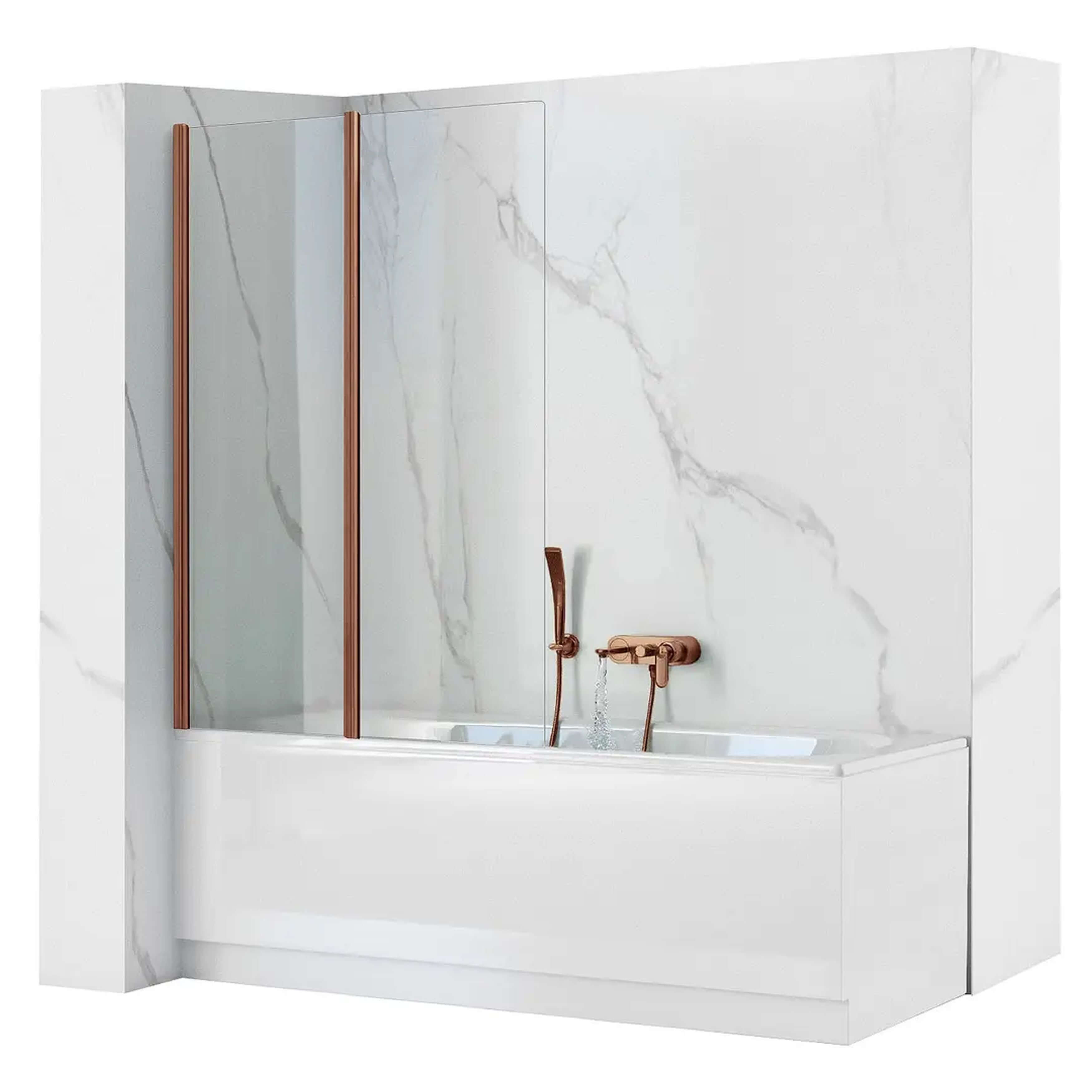 Rea Agat mampara de bañera 80 cm dos piezas cobre cepillado/vidrio transparente REA-W5696