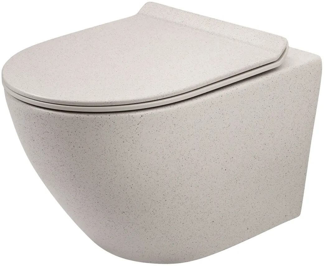Rea Carlo Mini taza de inodoro con asiento de cierre suave suspendido sin reborde con descarga de remolino beige mate REA-C0362