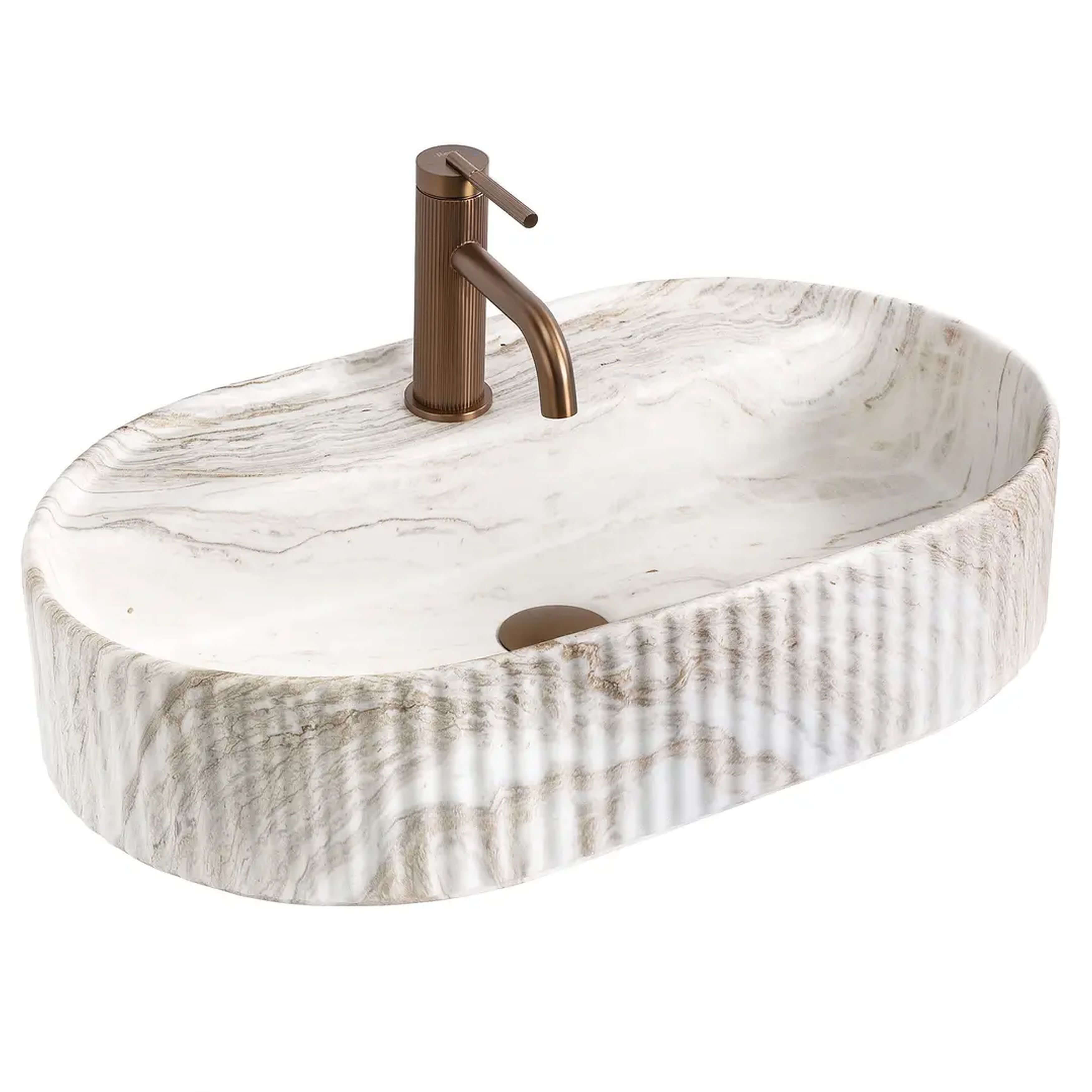Rea Marcela lavabo 60x37 cm oval sobre encimera marrón/beige mate REA-U3517