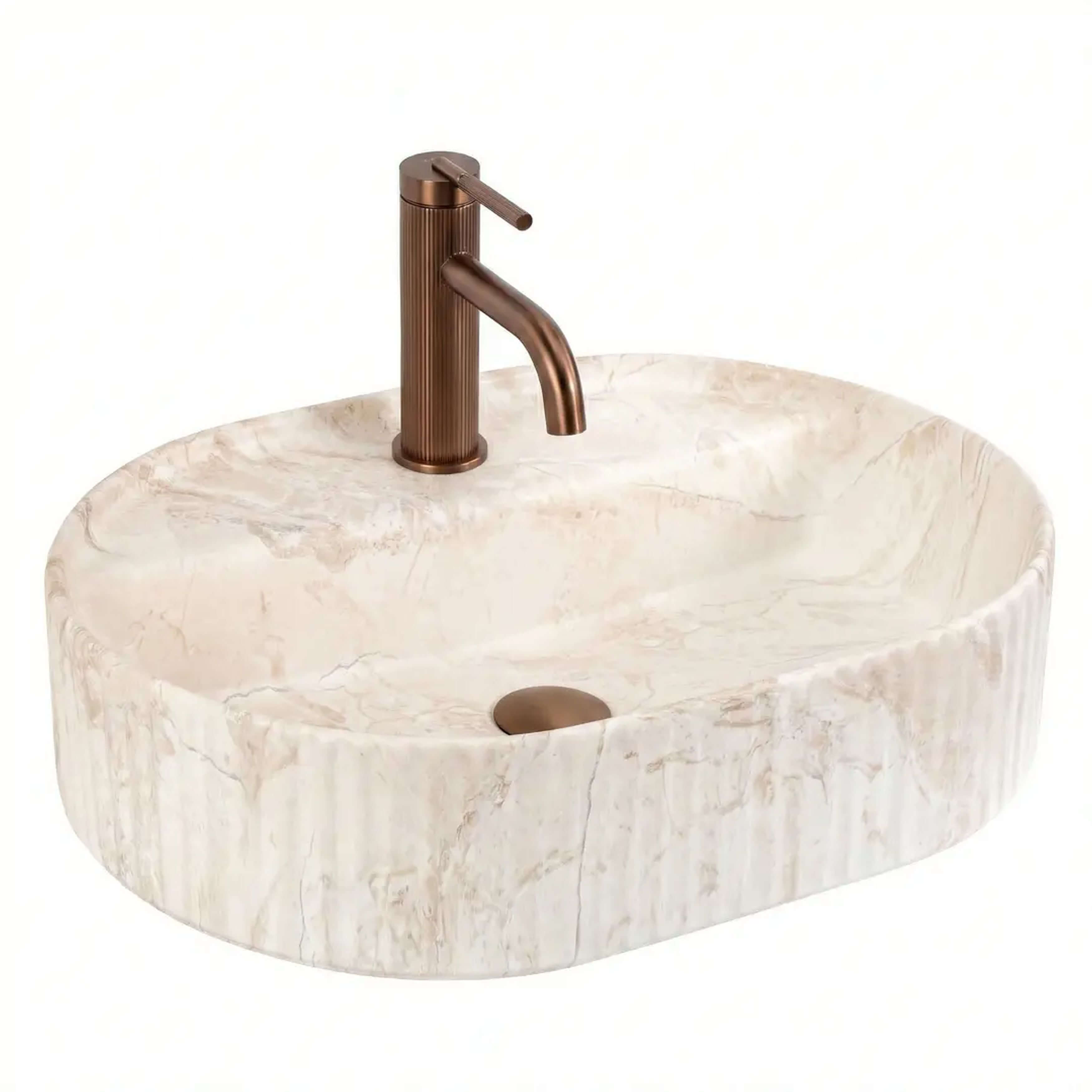 Rea Marcela lavabo 50x35.5 cm oval sobre encimera marrón/beige mate REA-U3515