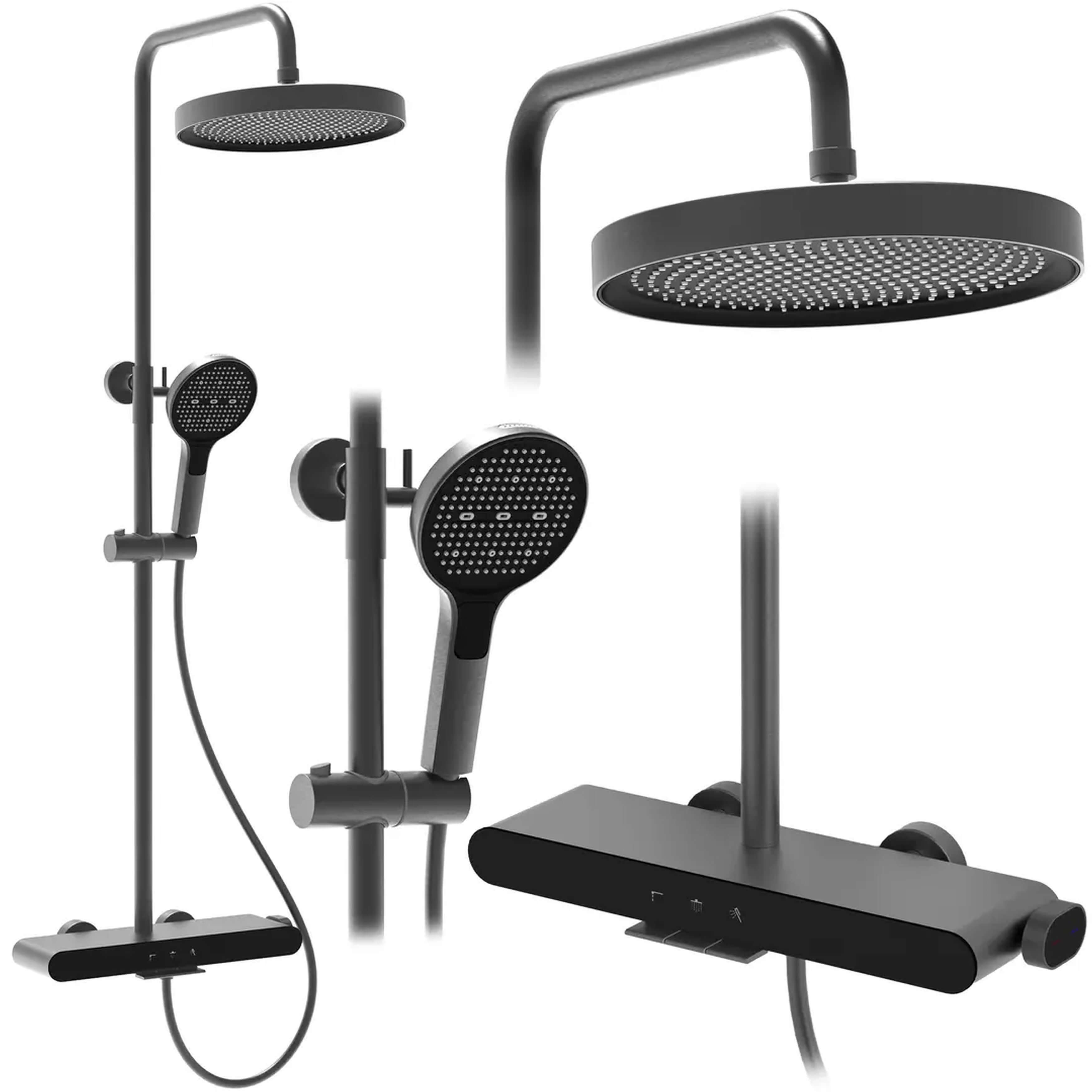 Rea Farel conjunto de ducha a pared con rociador con efecto lluvia grafito REA-P0352