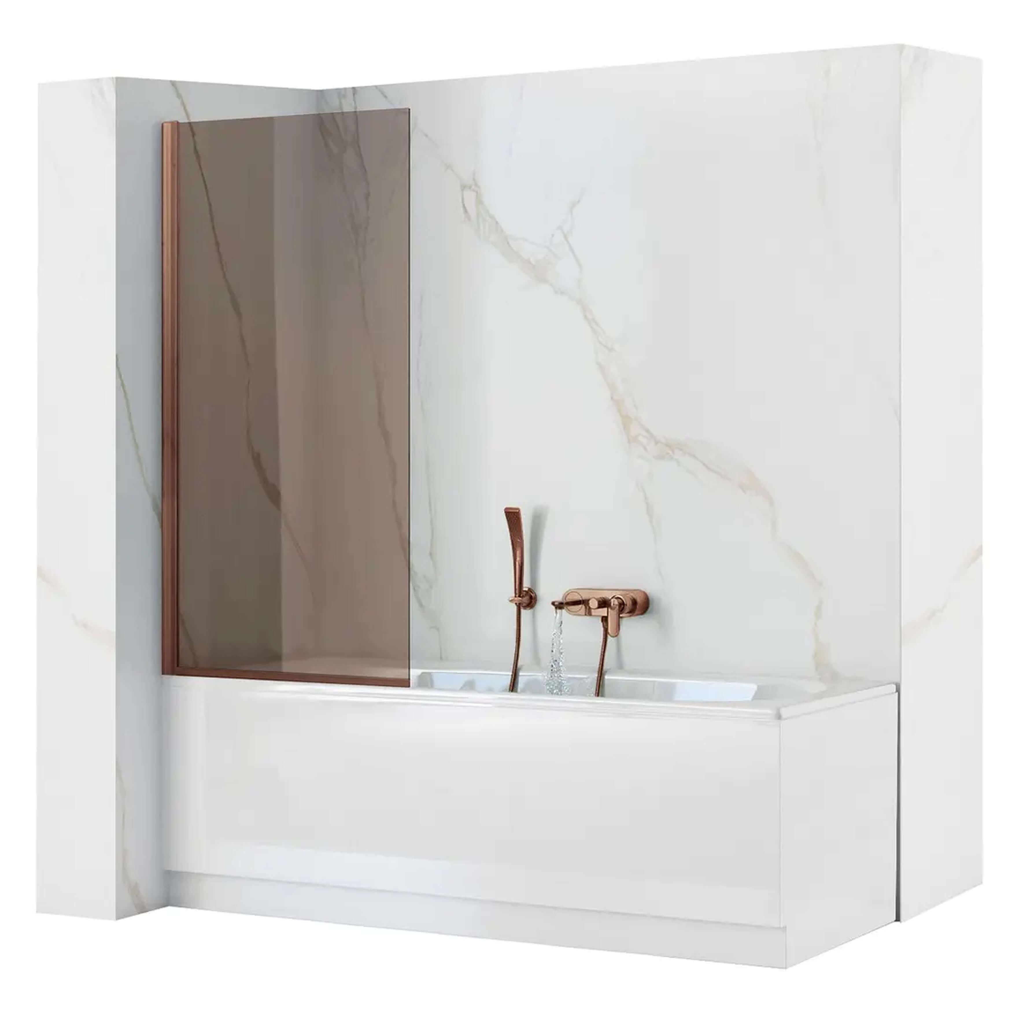 Rea Elegant mampara de bañera 70 cm una pieza cobre cepillado/vidrio marrón REA-W5694