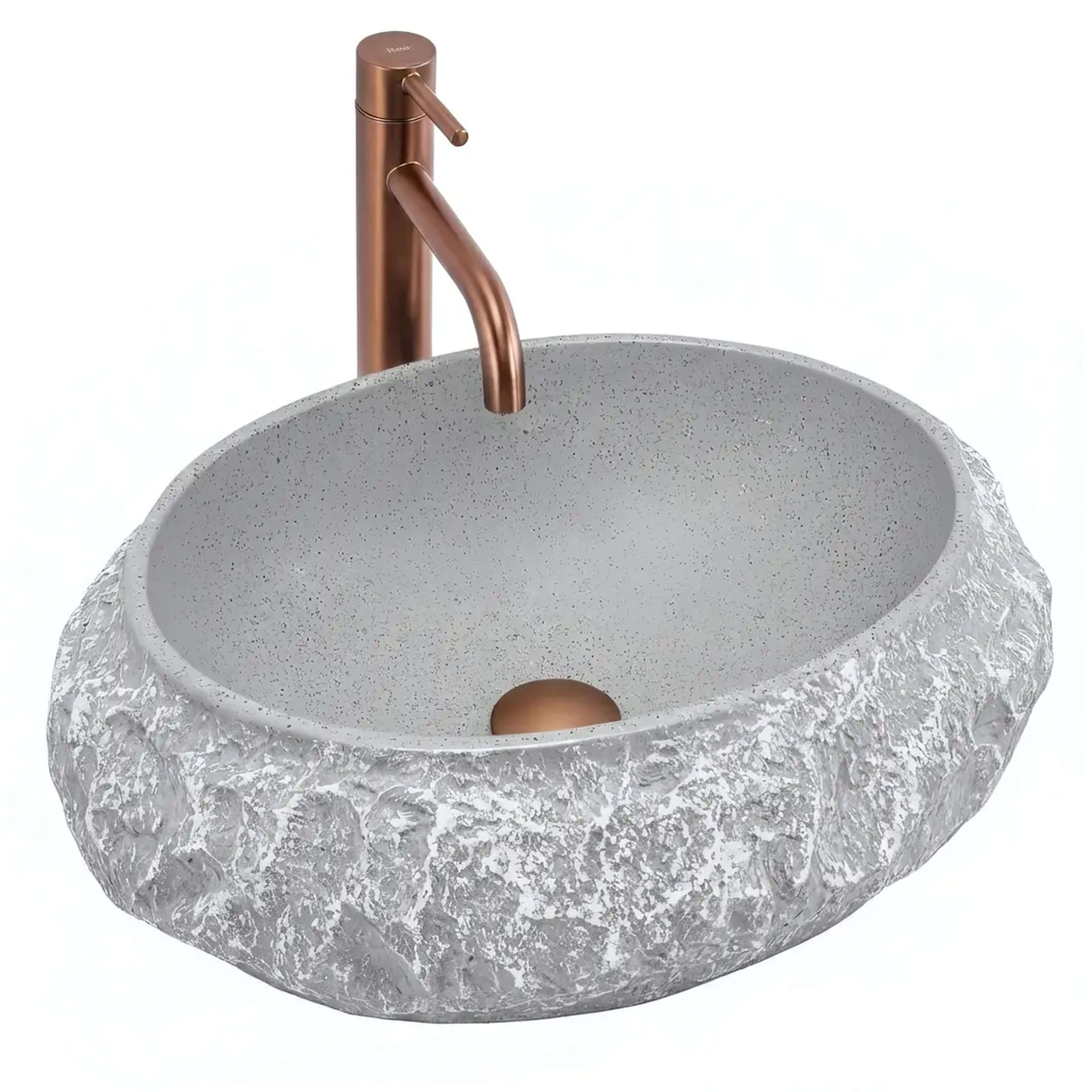 Rea Mika lavabo 50x38 cm oval sobre encimera gris/piedra-marrón/beige mate REA-U0633