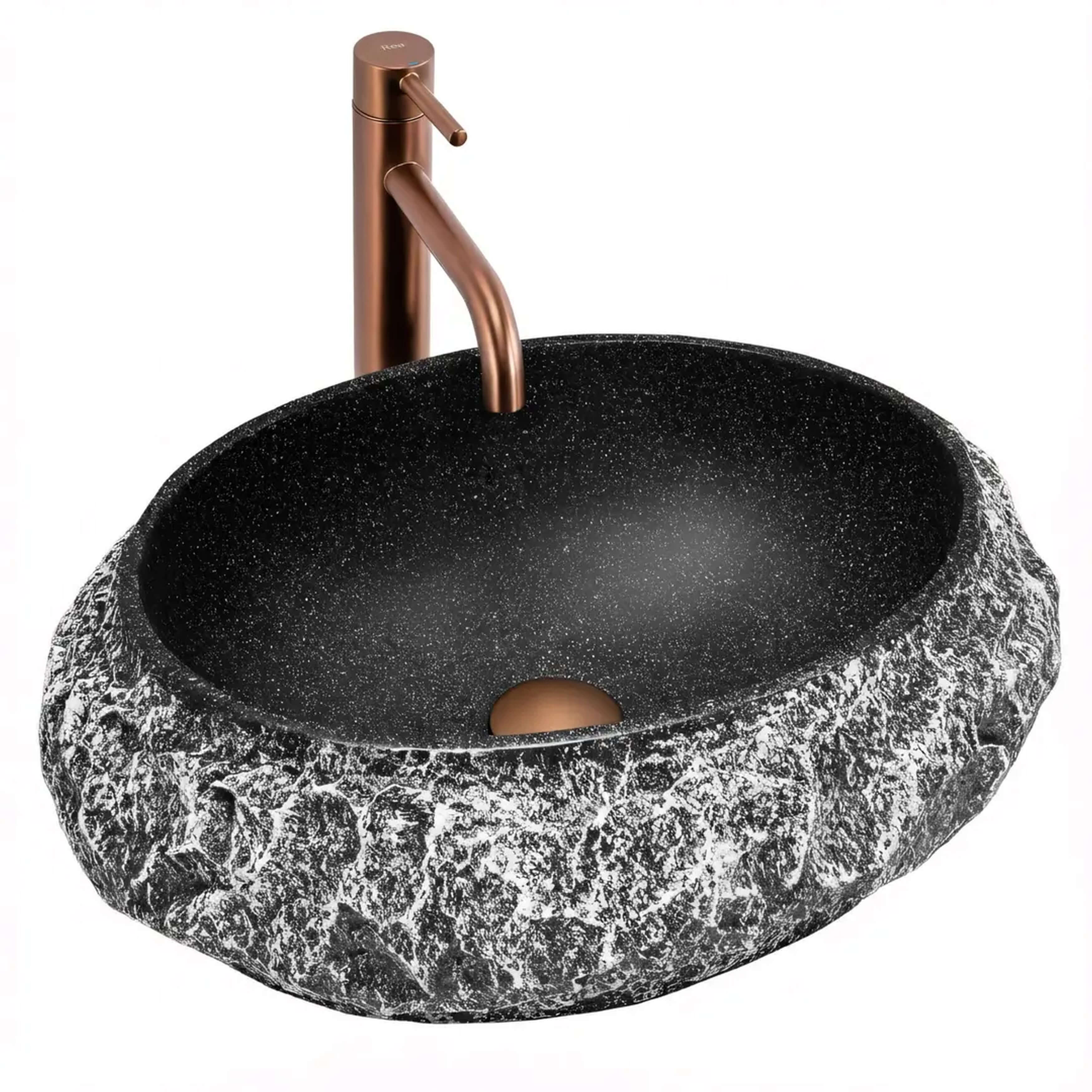 Rea Mika lavabo 50x38 cm oval sobre encimera negro-gris/piedra mate REA-U0634
