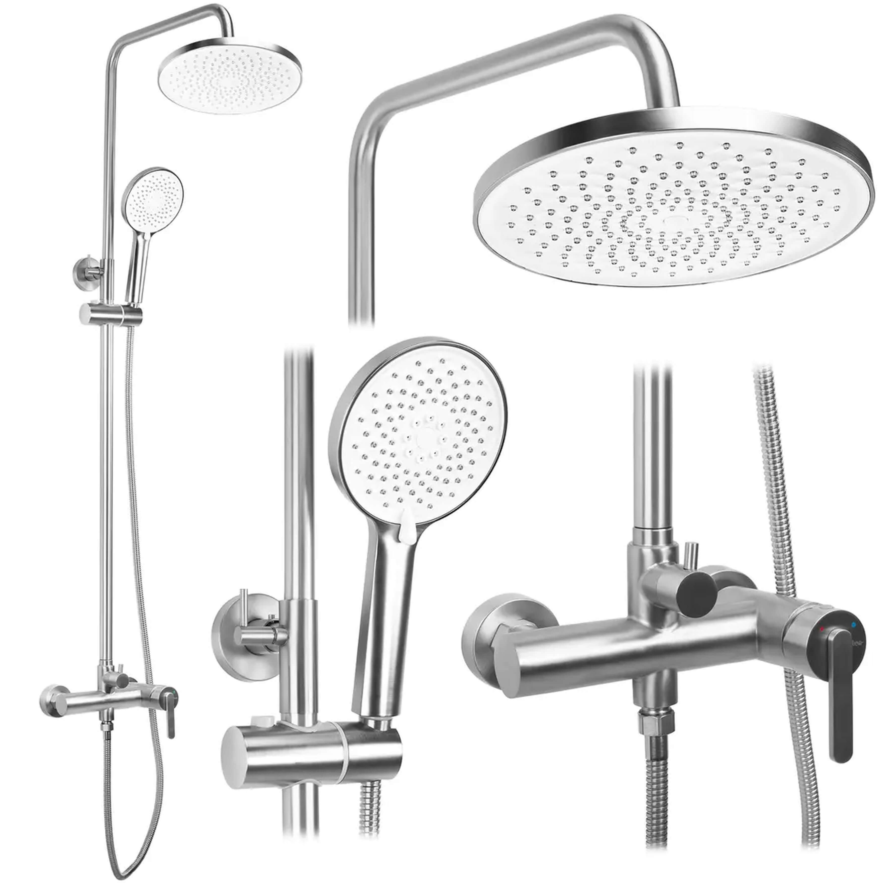 Rea Ontario conjunto de ducha a pared con rociador con efecto lluvia acero REA-P5506