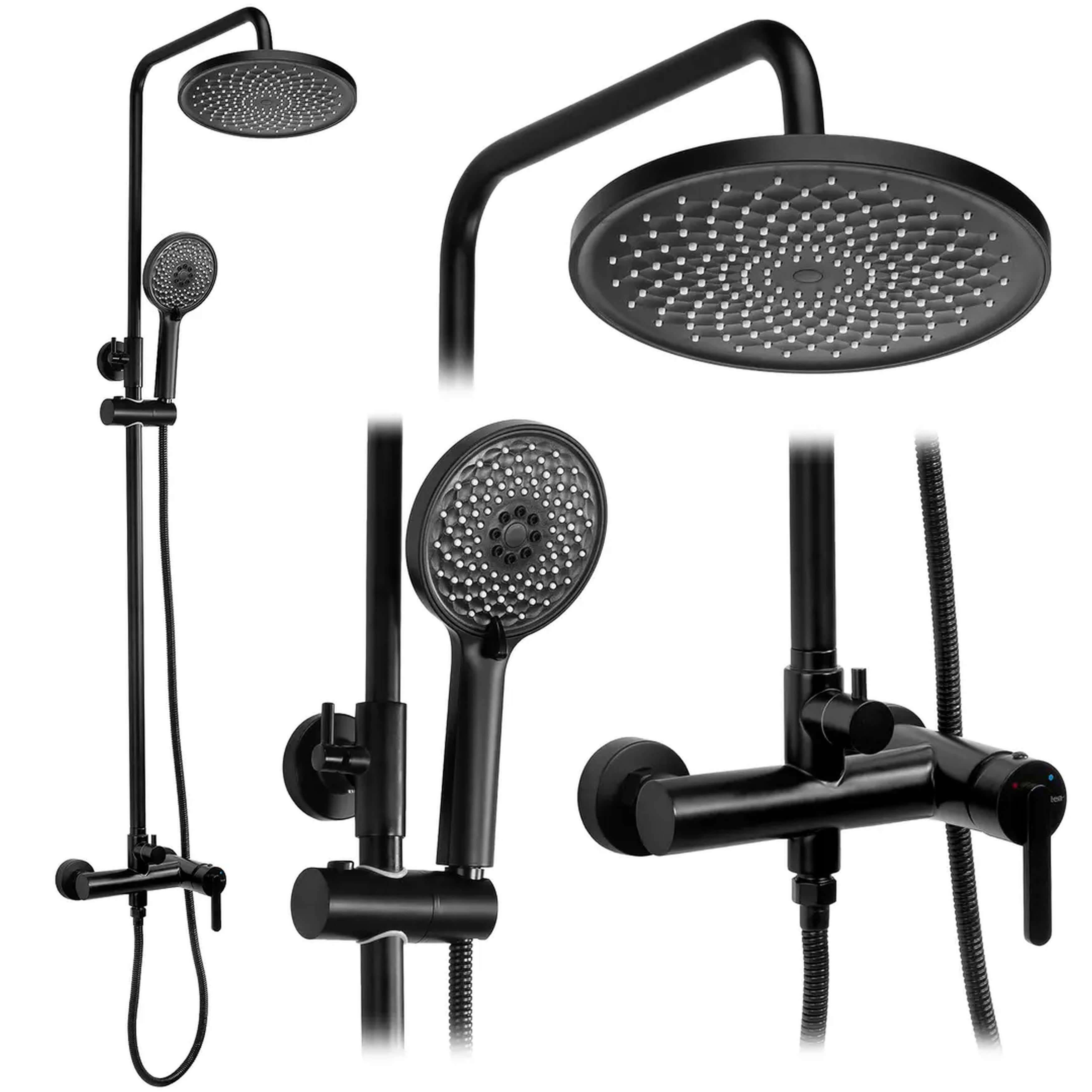 Rea Ontario conjunto de ducha a pared con rociador con efecto lluvia negro REA-P5712