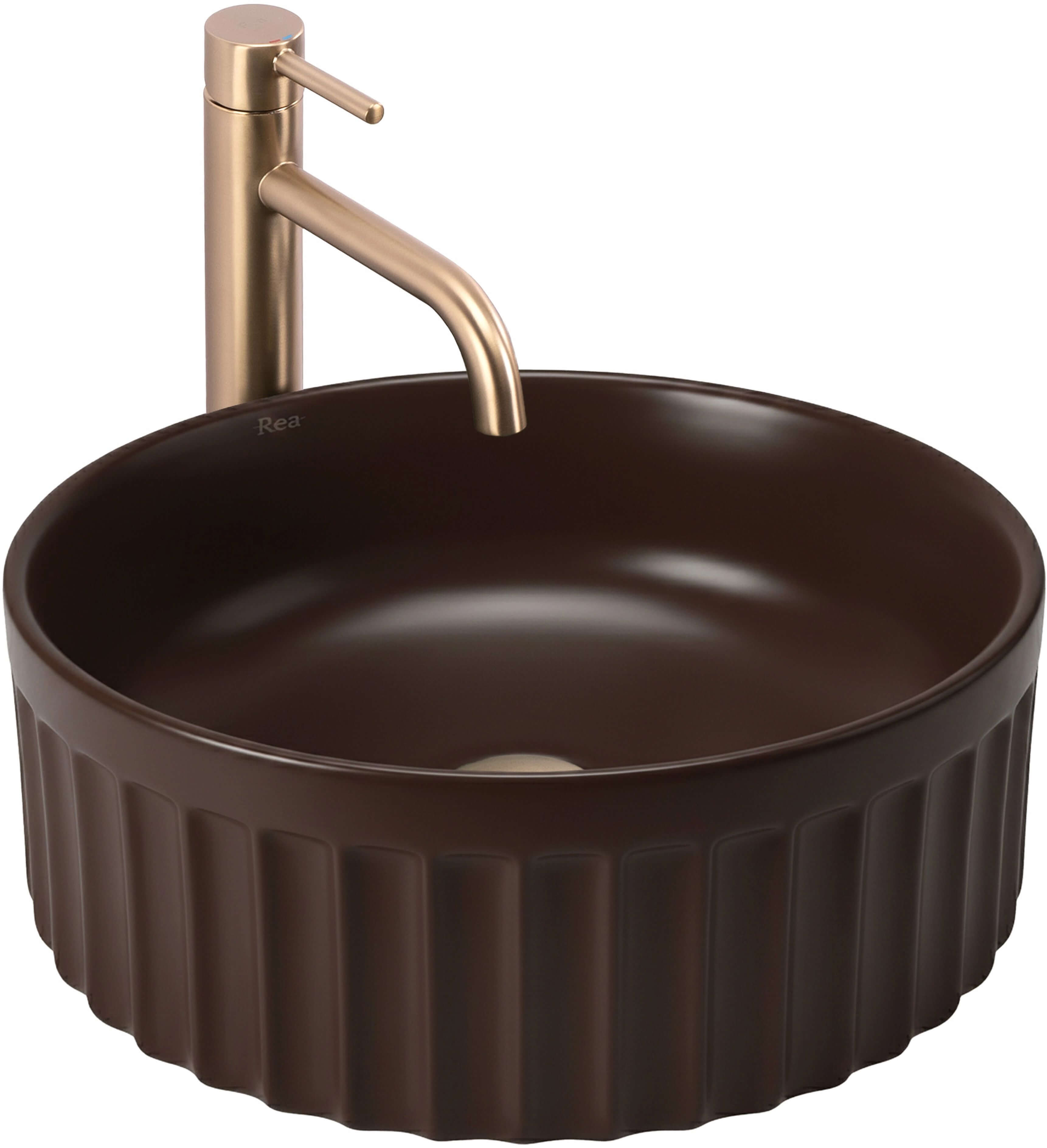 Rea Duo lavabo 38x38 cm circular sobre encimera marrón/beige mate REA-U3604