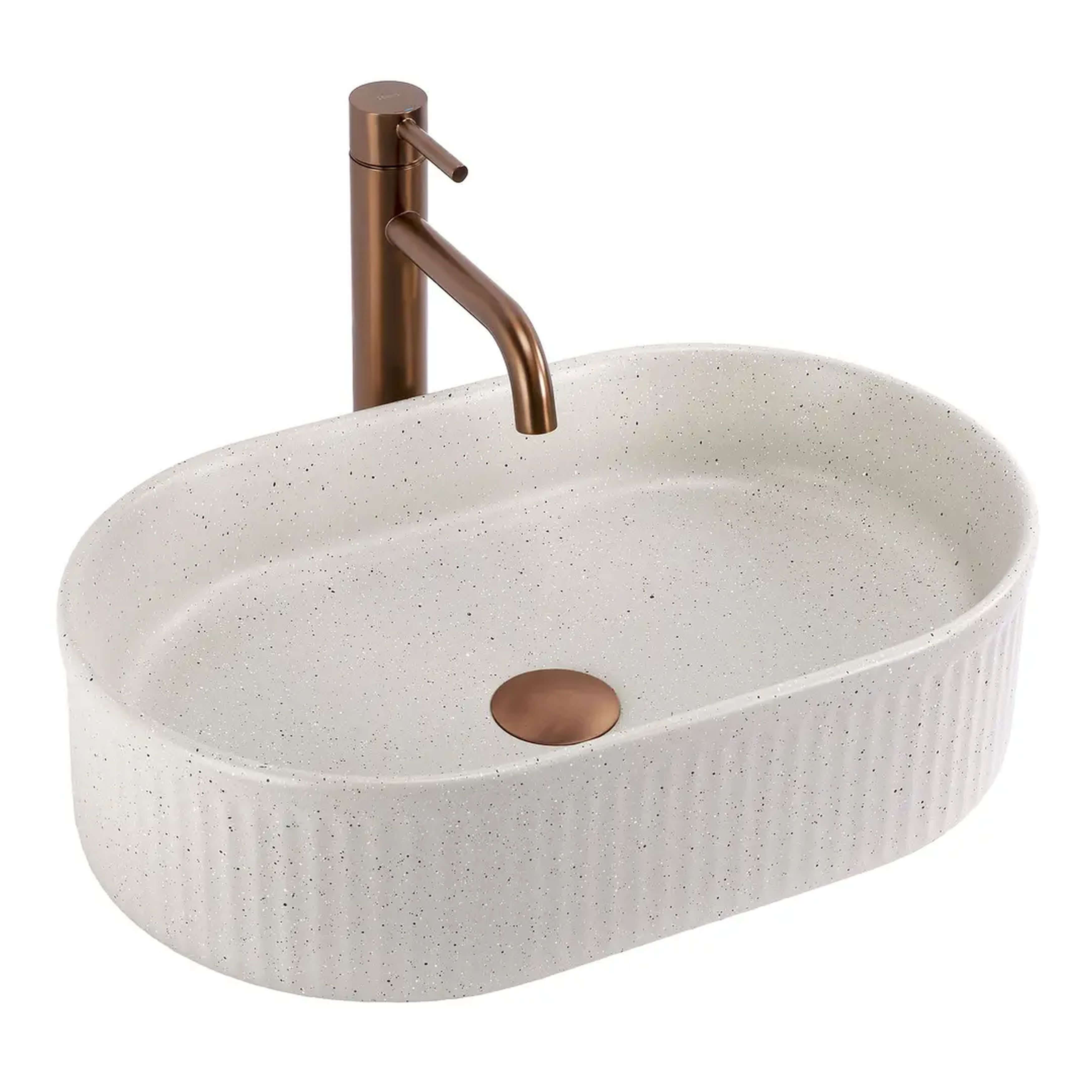 Rea Vanda lavabo 49x31 cm oval sobre encimera gris/piedra-marrón/beige mate REA-U7342