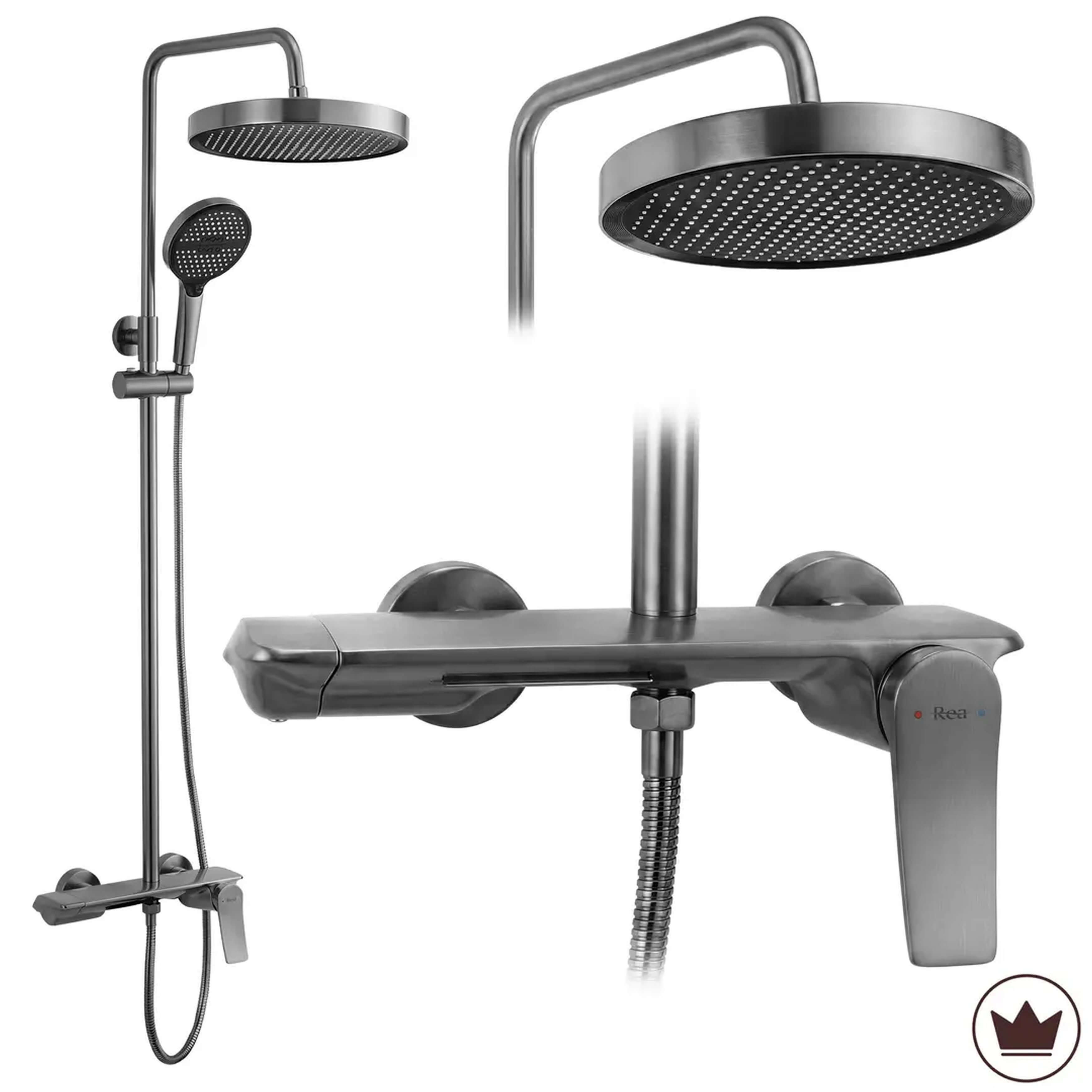 Rea Vision conjunto de ducha a pared con rociador con efecto lluvia grafito REA-P9666