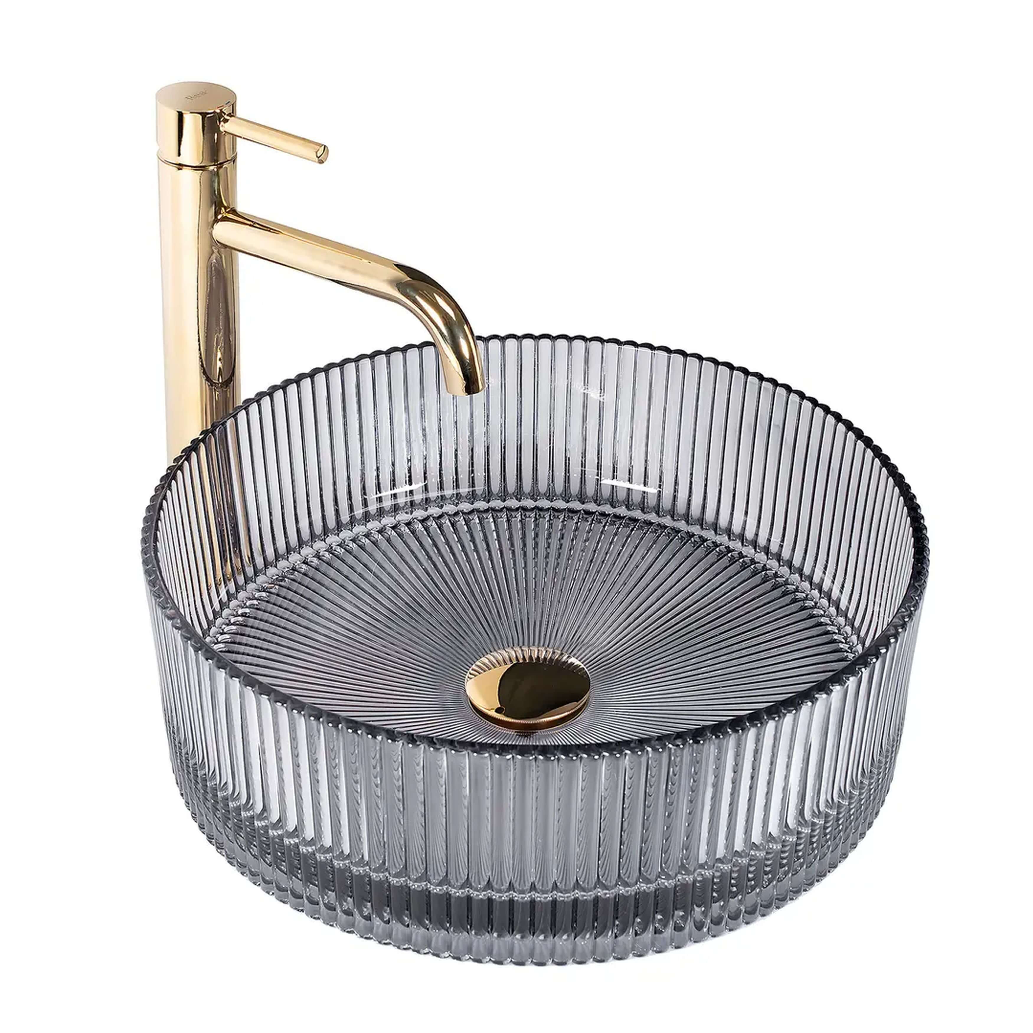 Rea Ingrid lavabo 36x36 cm circular sobre encimera gris/piedra brillante REA-U8524