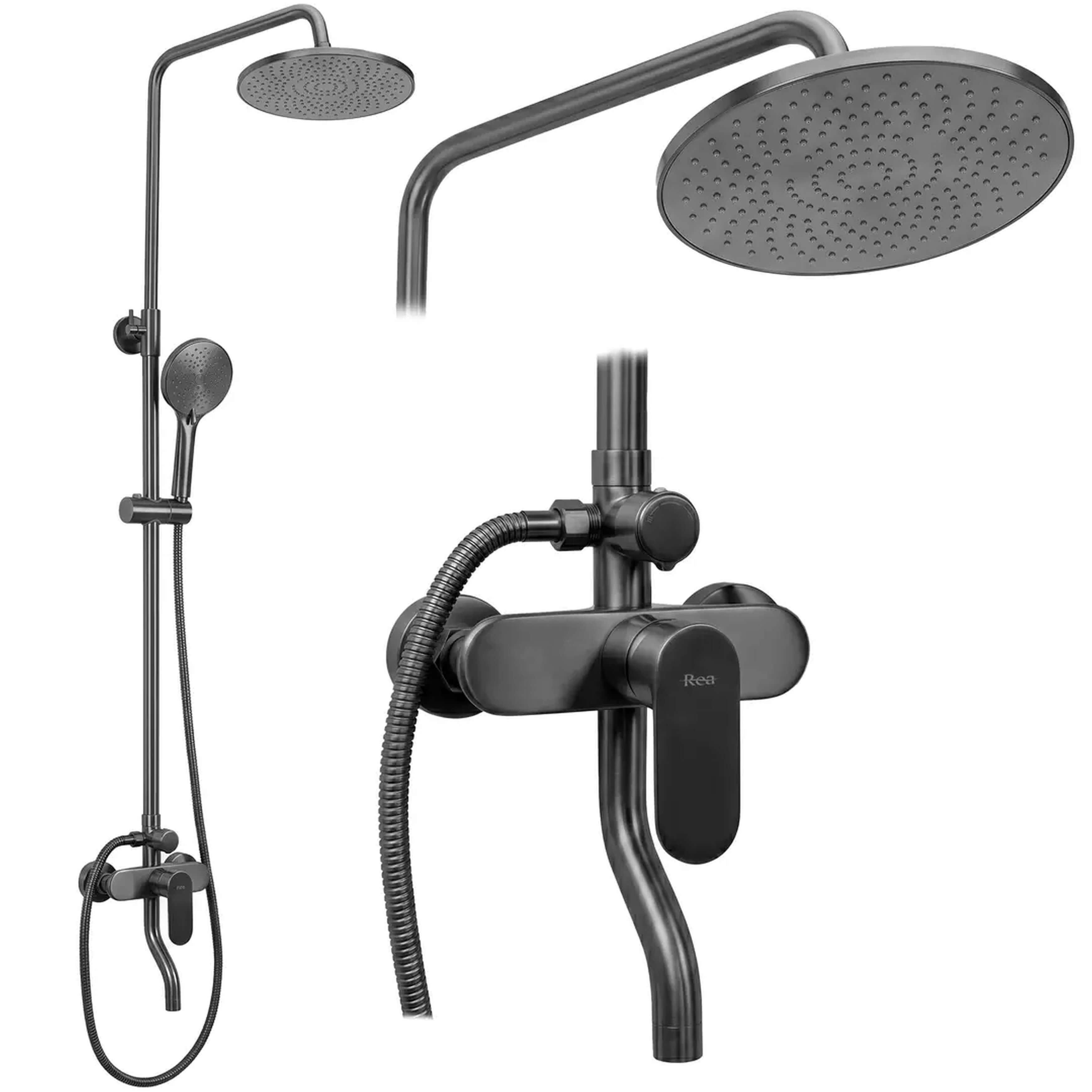 Rea Drop conjunto de ducha a pared con rociador con efecto lluvia grafito REA-P7622