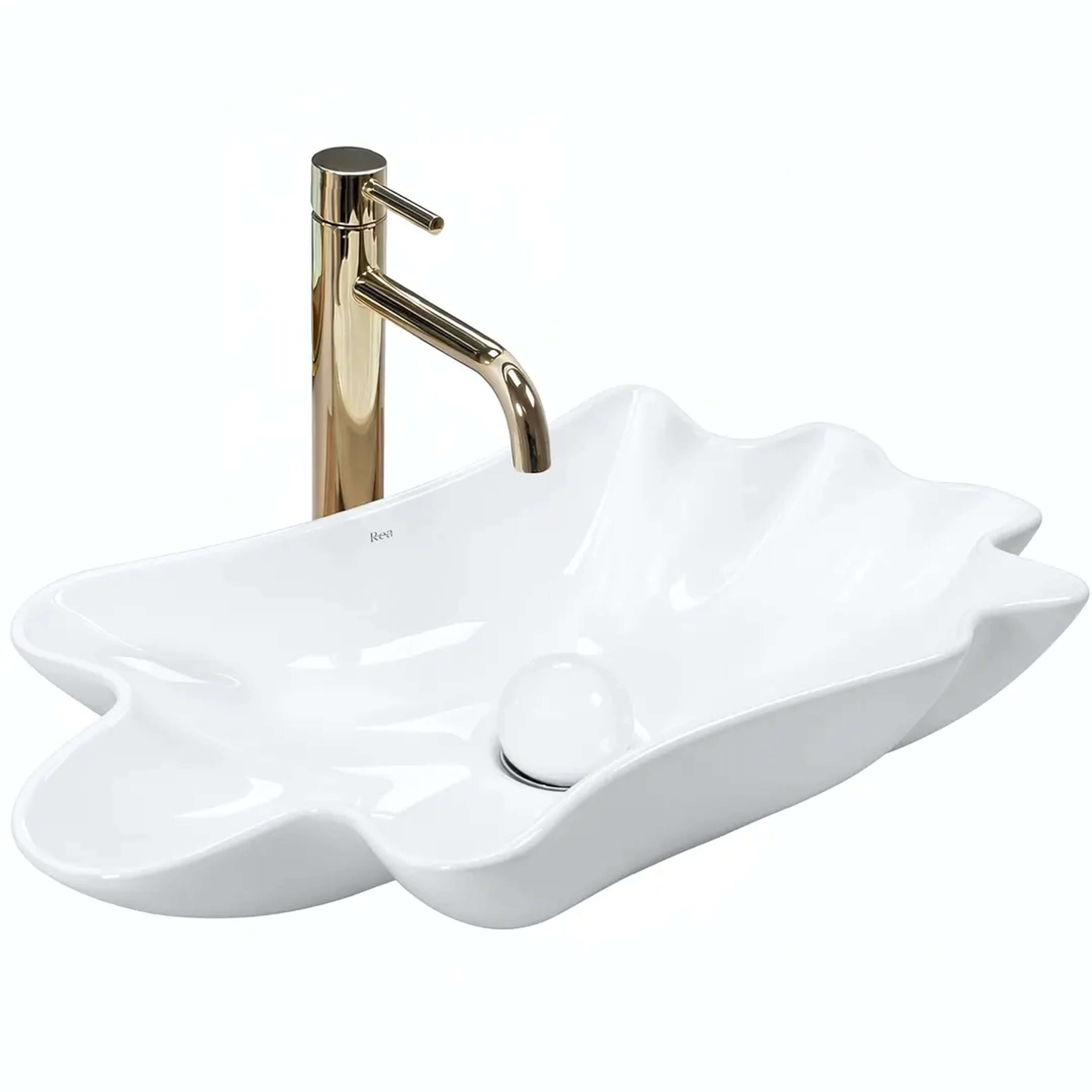 Rea Infinity lavabo con tapón 62x33 cm sobre encimera blanco brillante REA-U3607