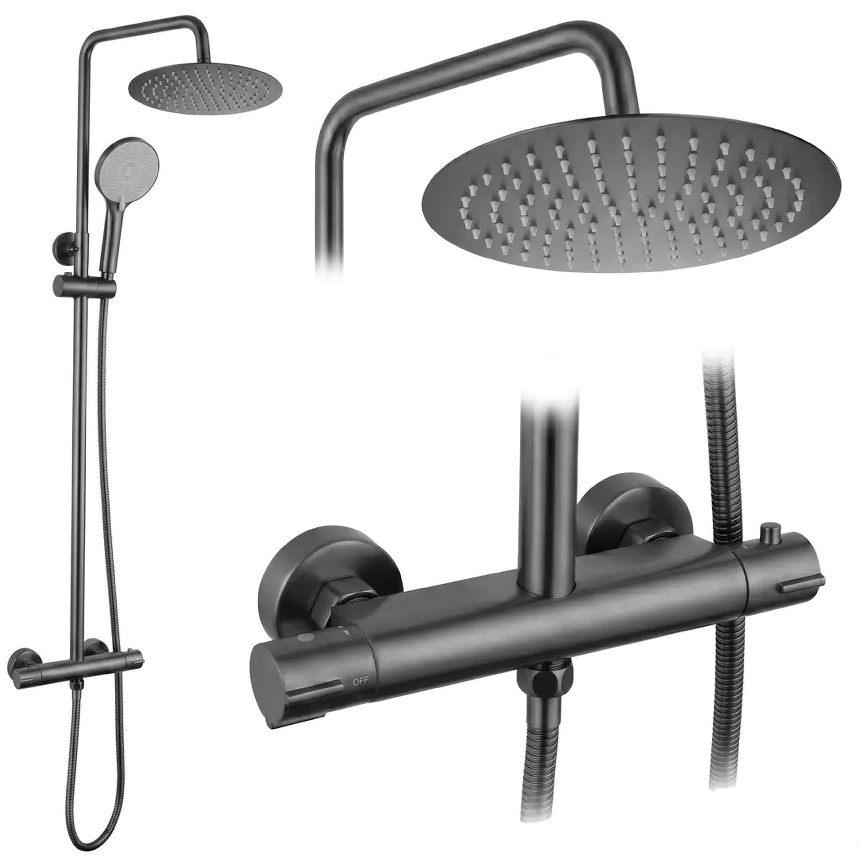 Rea Lungo conjunto de ducha a pared con termostato con rociador con efecto lluvia grafito REA-P6736