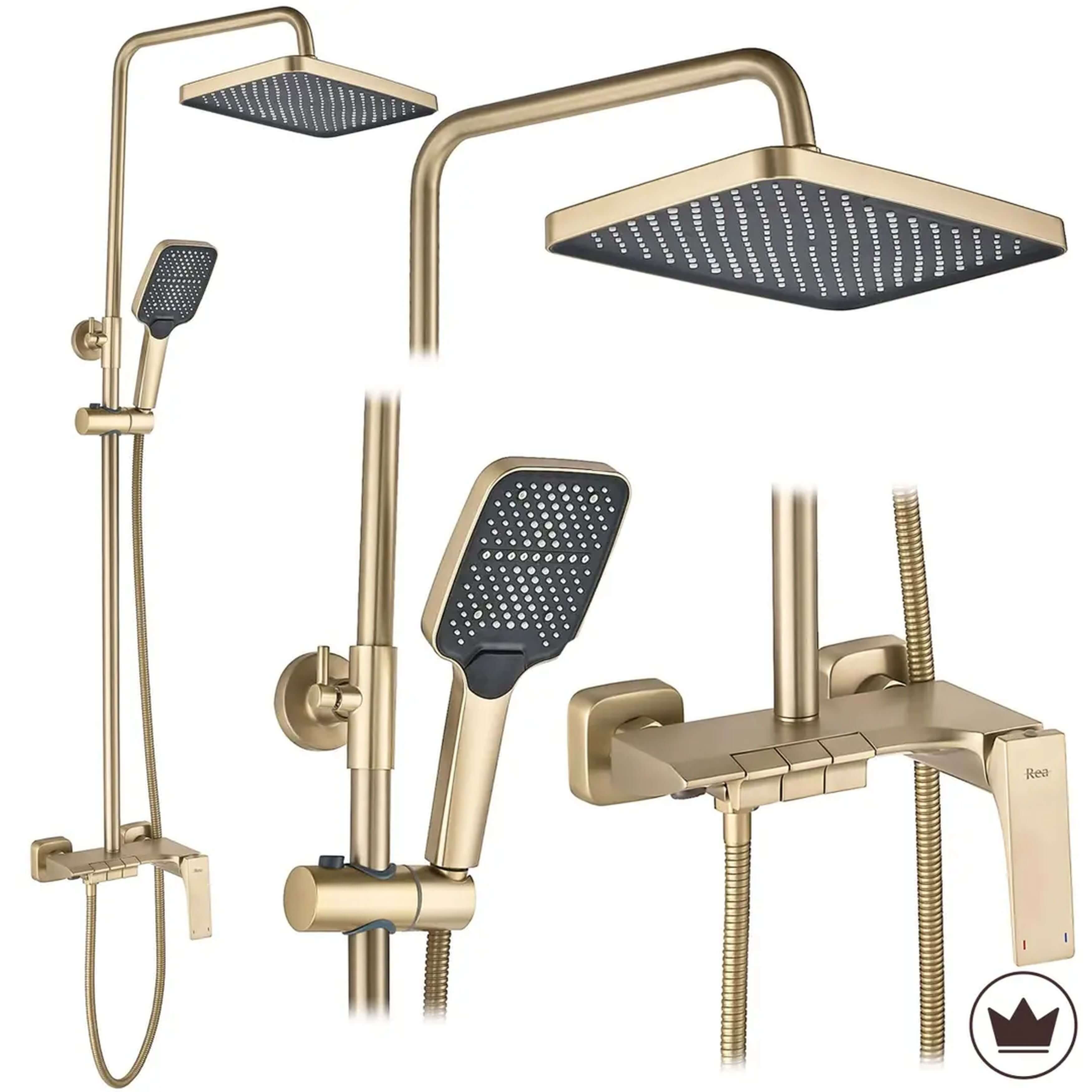 Rea Joe conjunto de ducha a pared con rociador con efecto lluvia oro REA-P5656