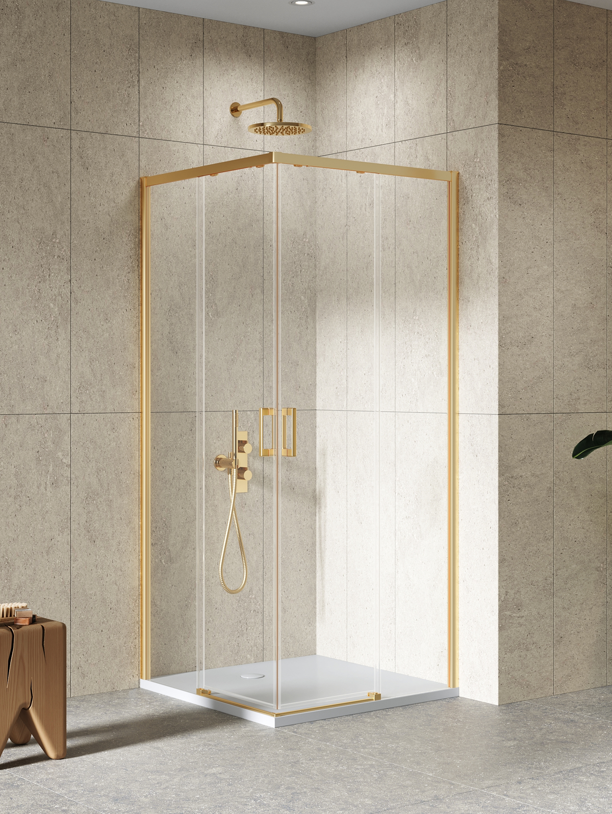 New Trendy Prime cabina de ducha 90x80 cm rectangular oro cepillado/vidrio transparente D-0782A/D-0781A