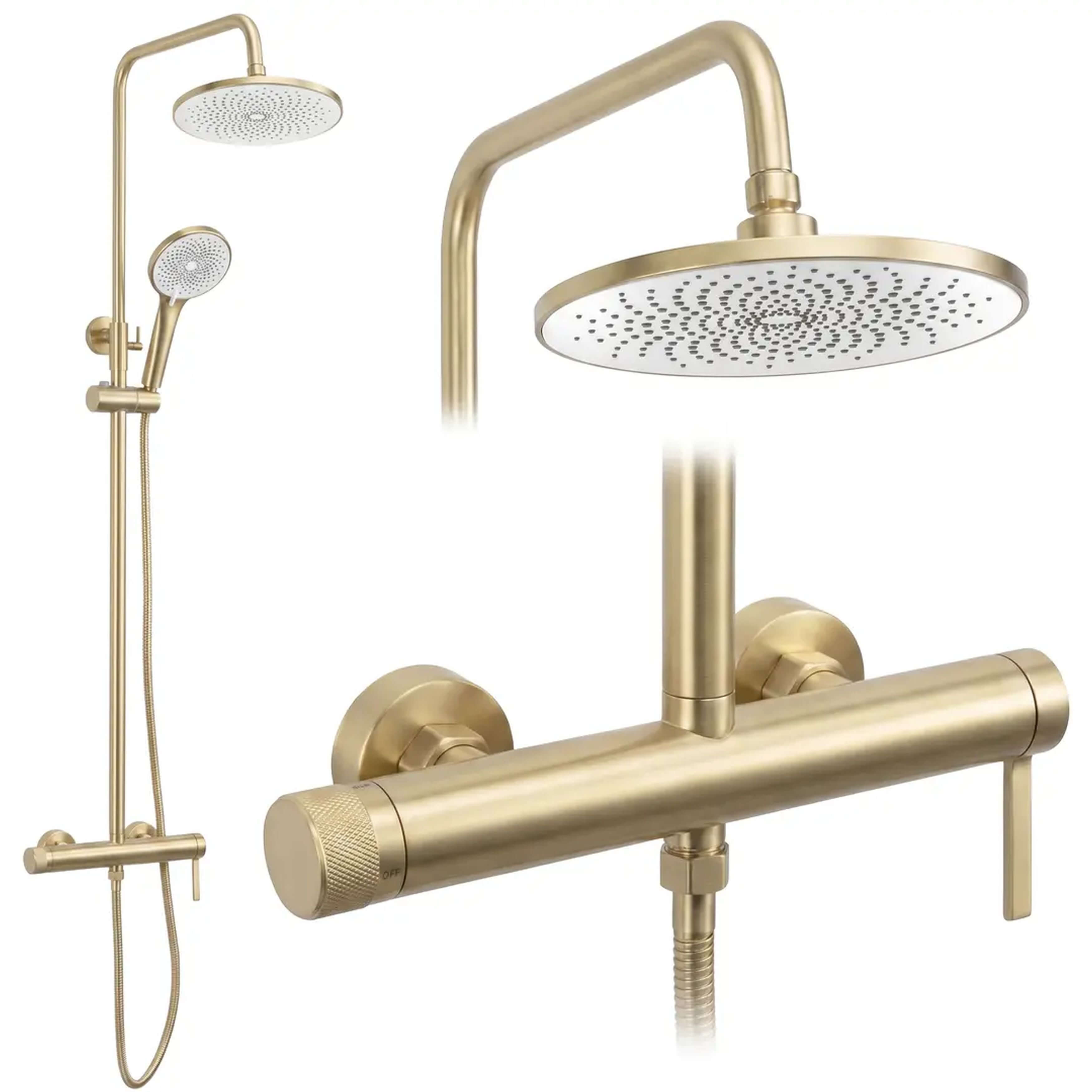 Rea Rivo conjunto de ducha a pared con rociador con efecto lluvia oro REA-P8924
