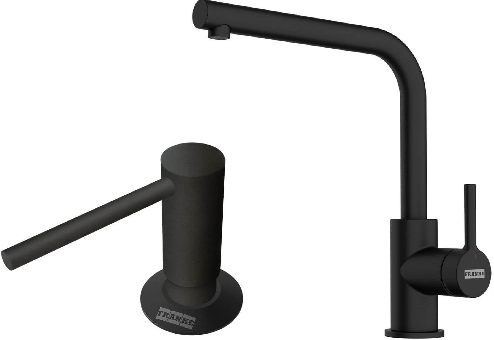 Conjunto grifo de cocina Franke Lina L 115.0693.393, dispensador de líquidos Franke Comfort 112.0753.277